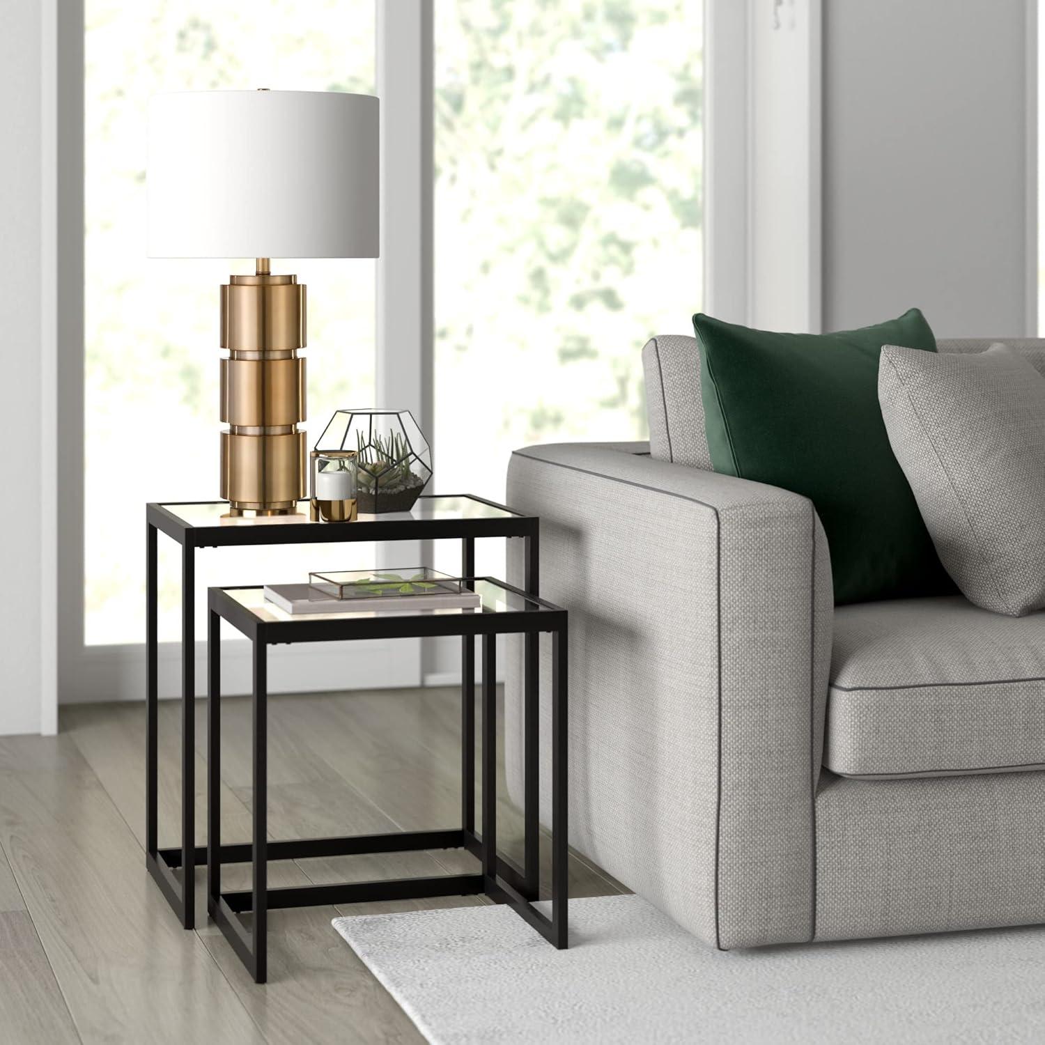 Versatile Metallic Nesting Side Table Set with Glass Tops