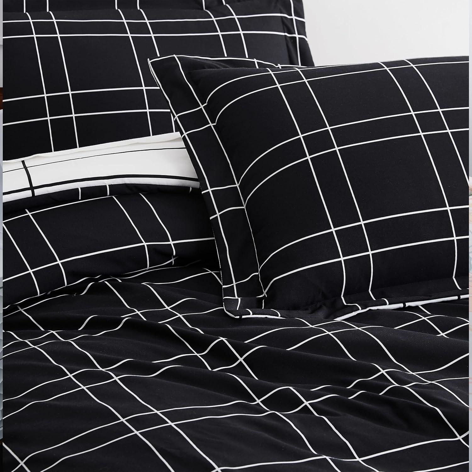 Southshore Fine Living, Inc. Urban Grid Collection Oversized King Duvet Cover Set, Printed Duvet Cover 3-Piece, Two Matching Shams (108 in Wide x 98 in Long), Black, King/California King