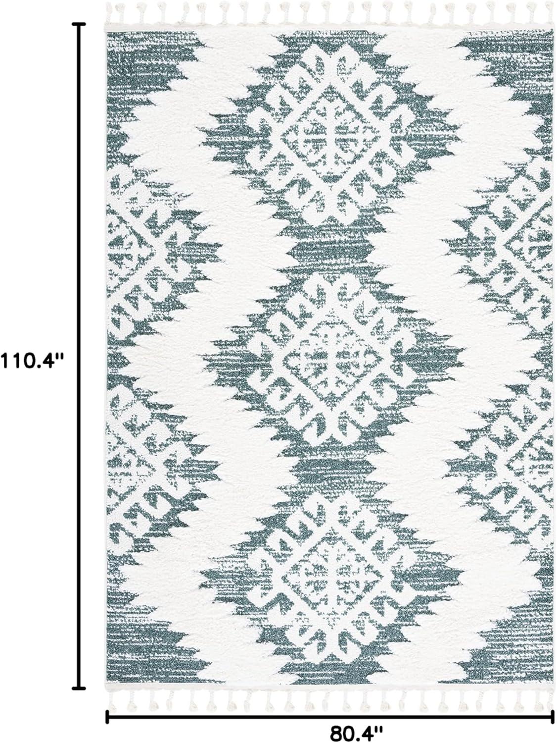 Moroccan Tassel Shag 652 Area Rug In Green / Ivory