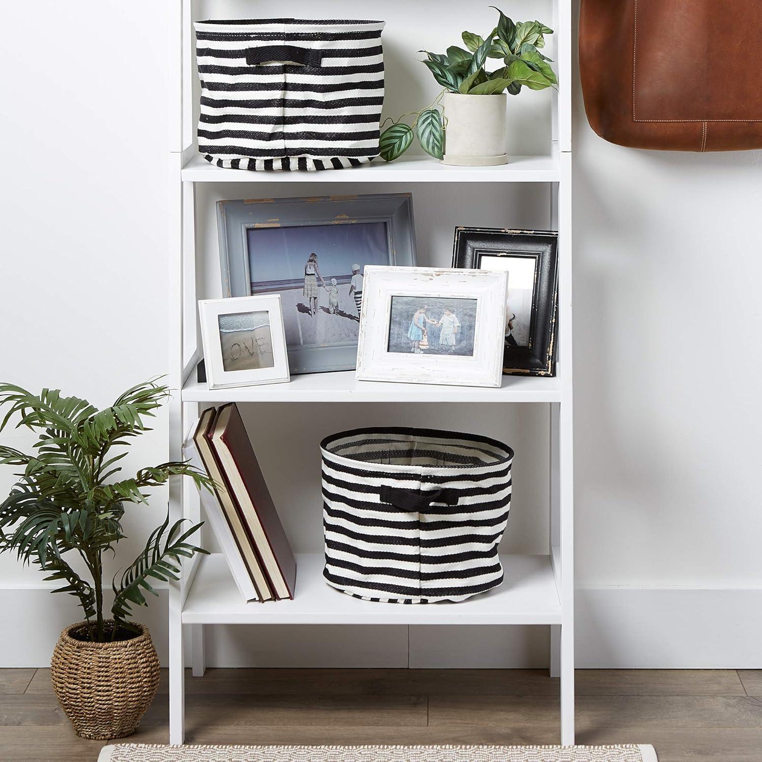 DII Cabana Stripe Laundry Collection, Waterproof Hamper, Medium Round, 12x9.5", Black, 2 Piece