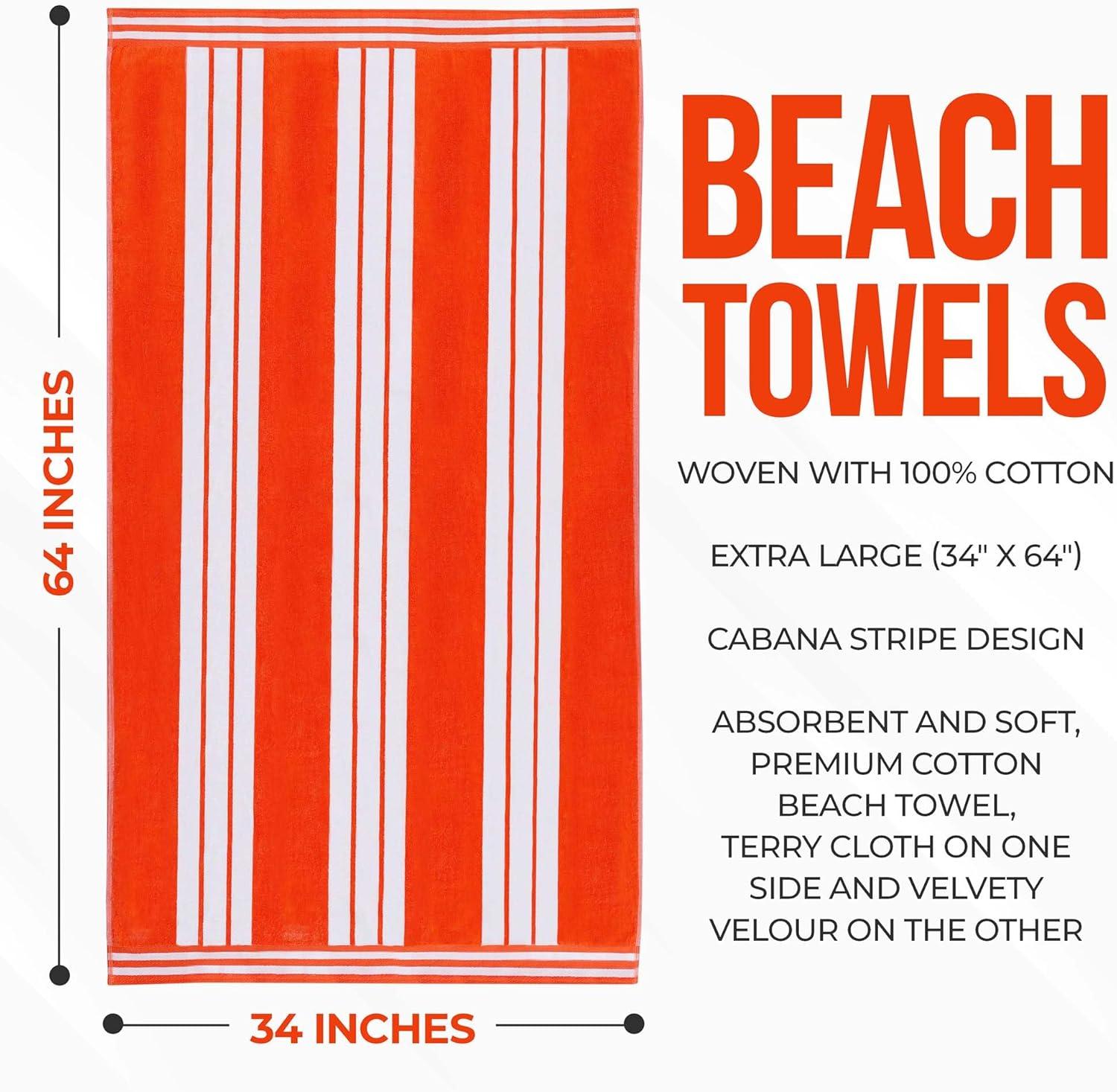 Cabana Stripe Oversized Cotton Beach Towel, Coral - Blue Nile Mills