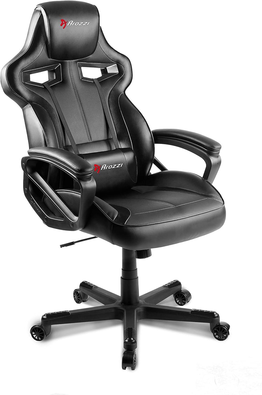 Black Faux Leather Swivel Gaming Chair with Adjustable Lumbar Support