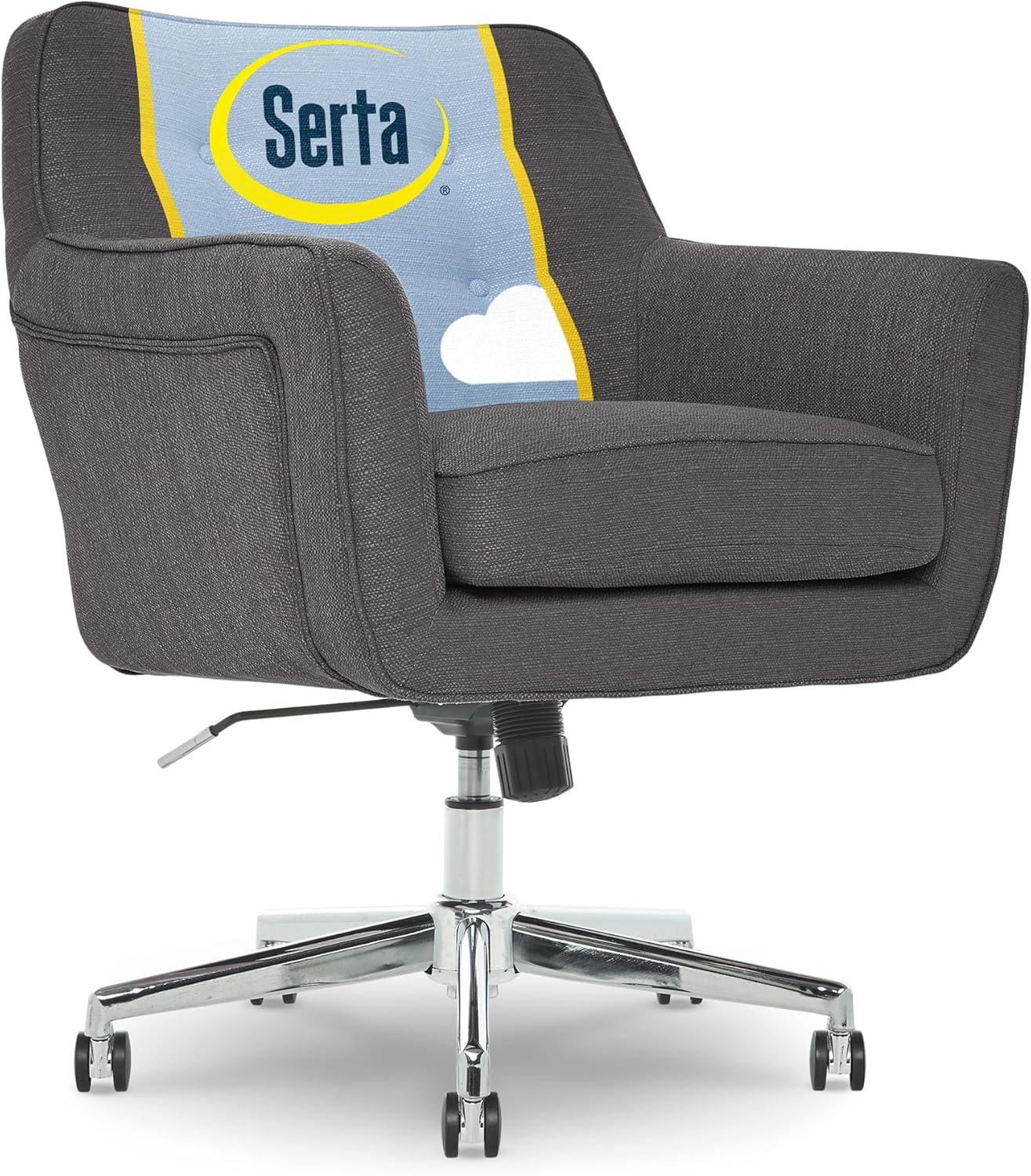 Serta Ashland Modern Office Chair, Mid-Back, Quality Memory Foam Cushion, Metal Base Chrome Finish