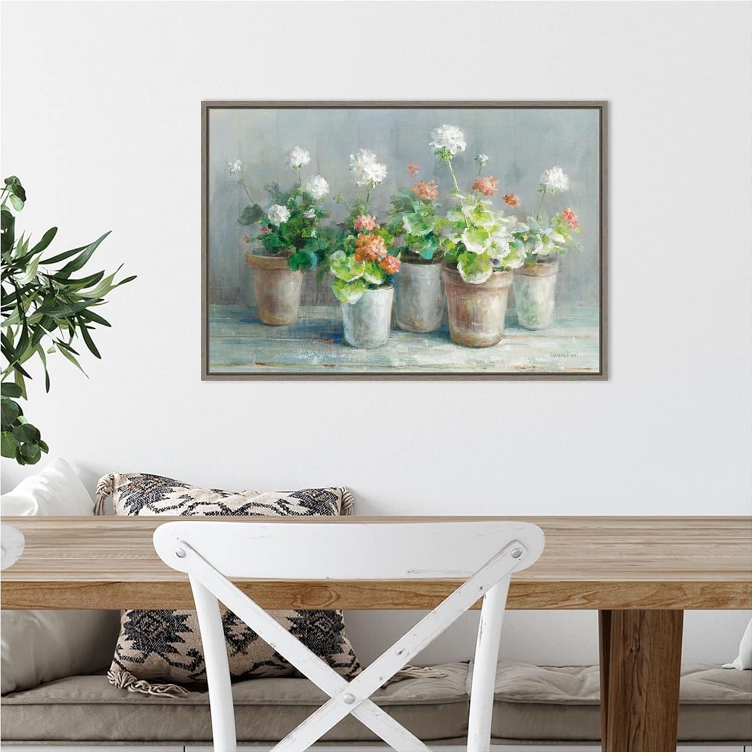 Amanti Art Farmhouse Geraniums in Vases by Danhui Nai Canvas Wall Art Print Framed 23 x 16-in.