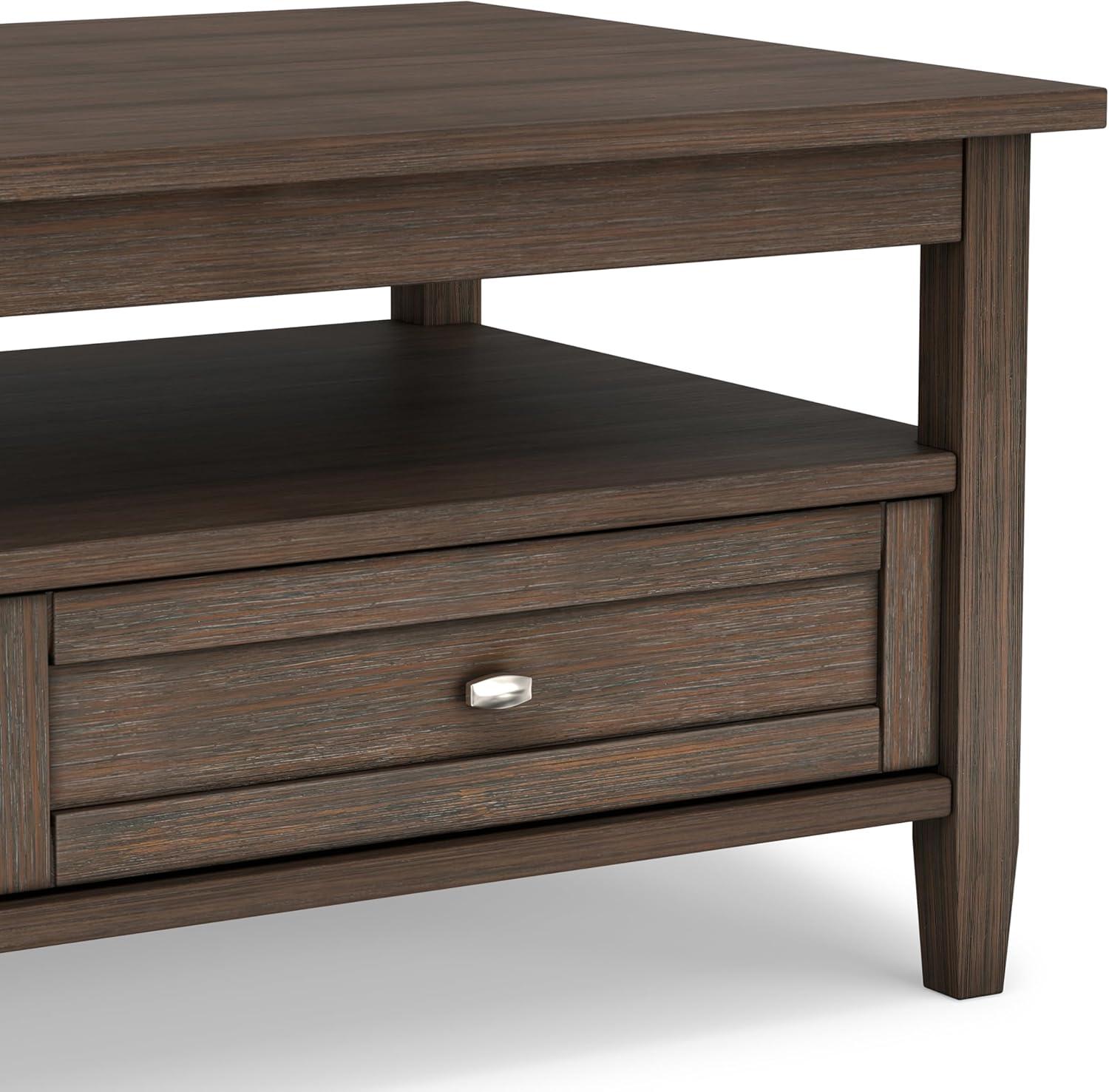 Simpli Home Warm Shaker 48"W Solid Wood Coffee Table with Two Storage Drawers and Open Shelf