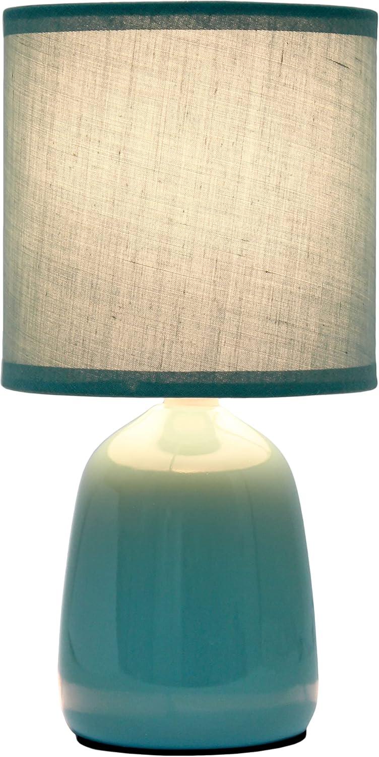 10.04" Traditional Ceramic Thimble Base Bedside Table Desk Lamp with Matching Fabric Shade Light Aqua Blue - Simple Designs: ETL Listed