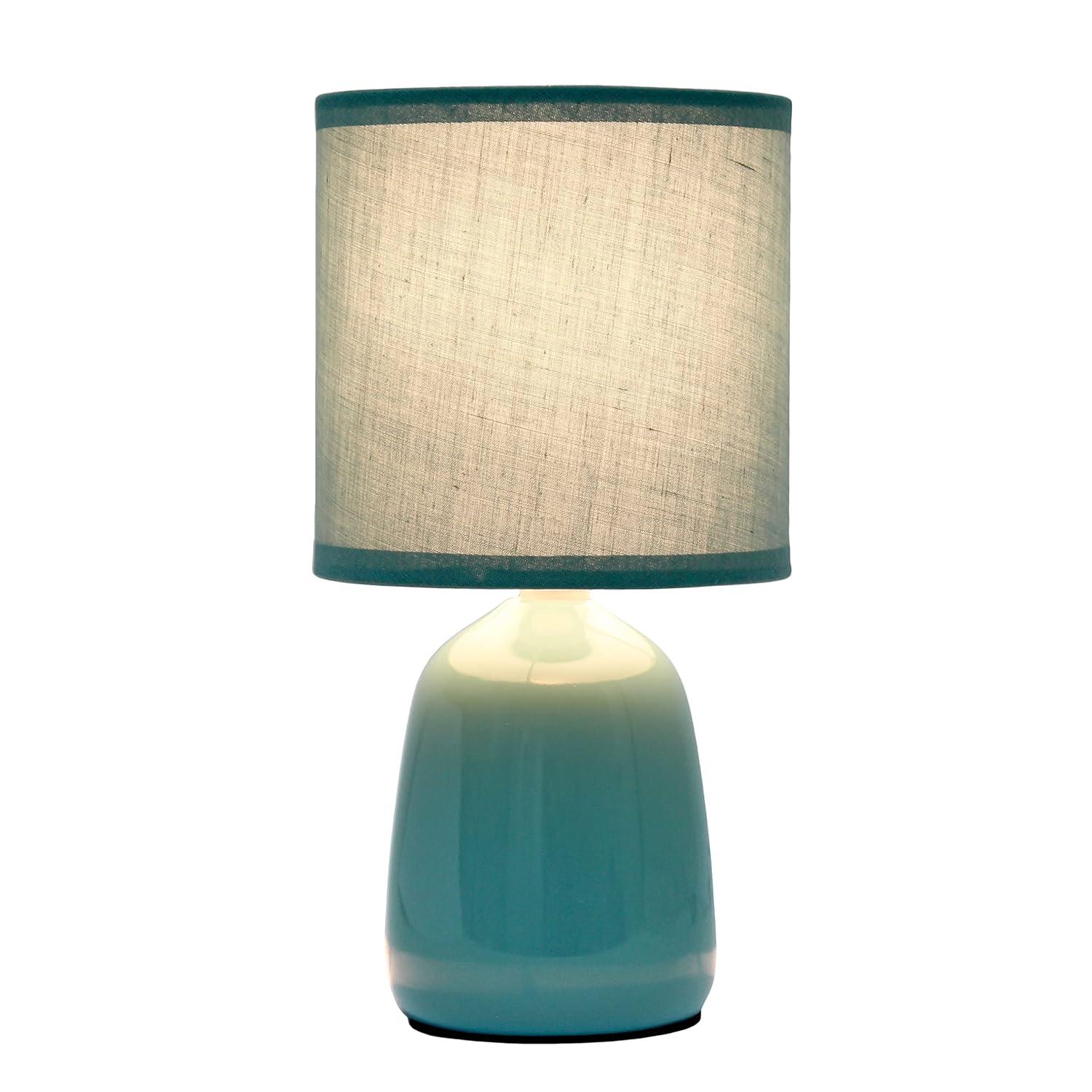 10.04" Traditional Ceramic Thimble Base Bedside Table Desk Lamp with Matching Fabric Shade Light Aqua Blue - Simple Designs: ETL Listed