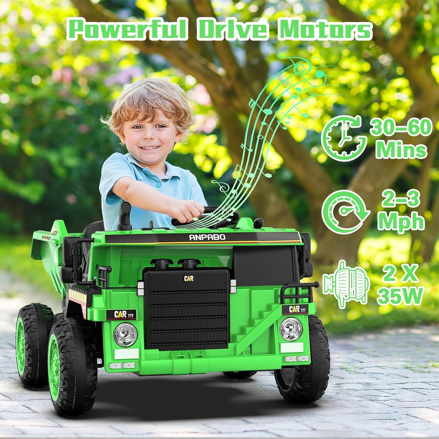 Green 12V Electric Ride-On Dump Truck with Remote Control