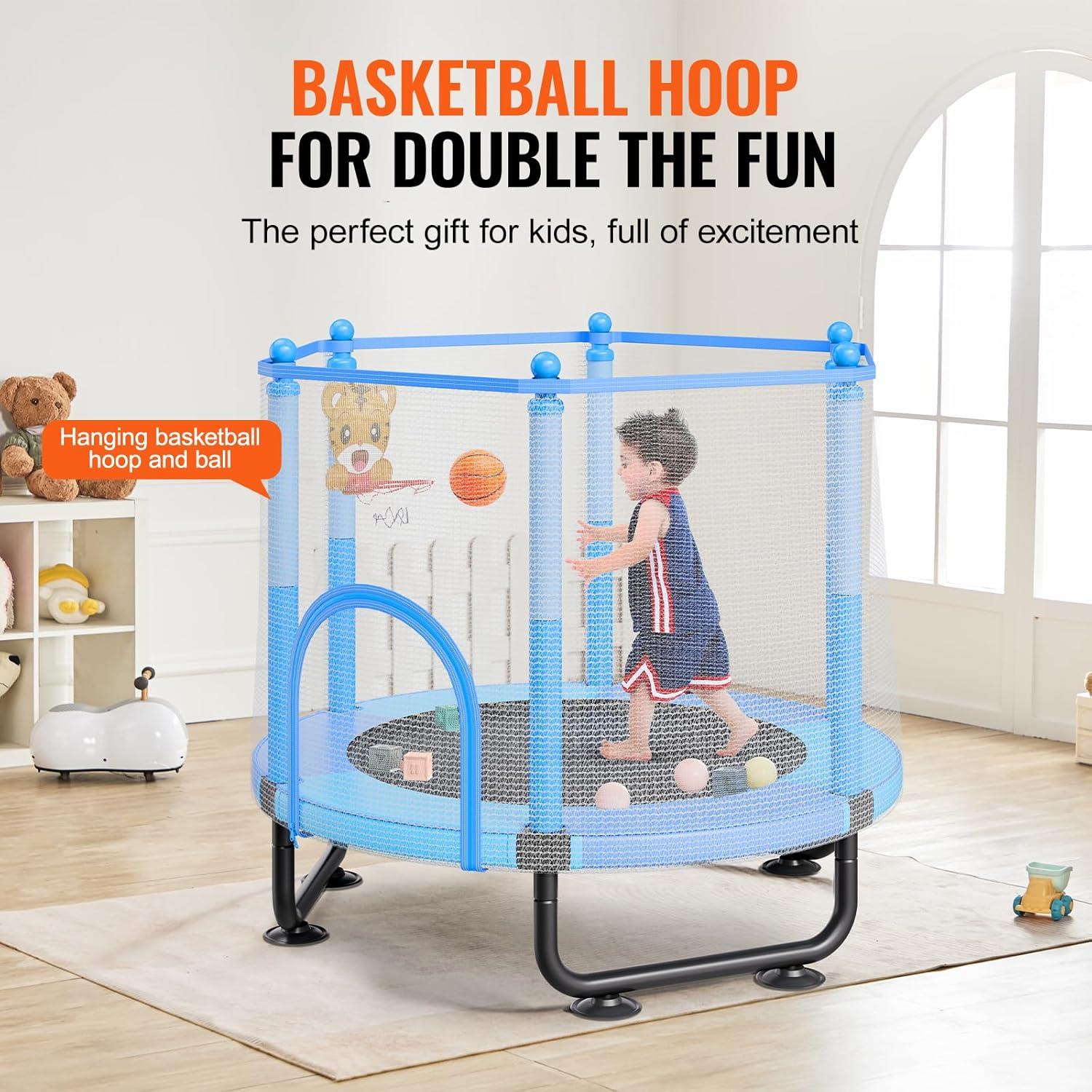 VEVOR 60" Trampoline for Kids Mini Toddler Trampoline with Net Indoor Outdoor