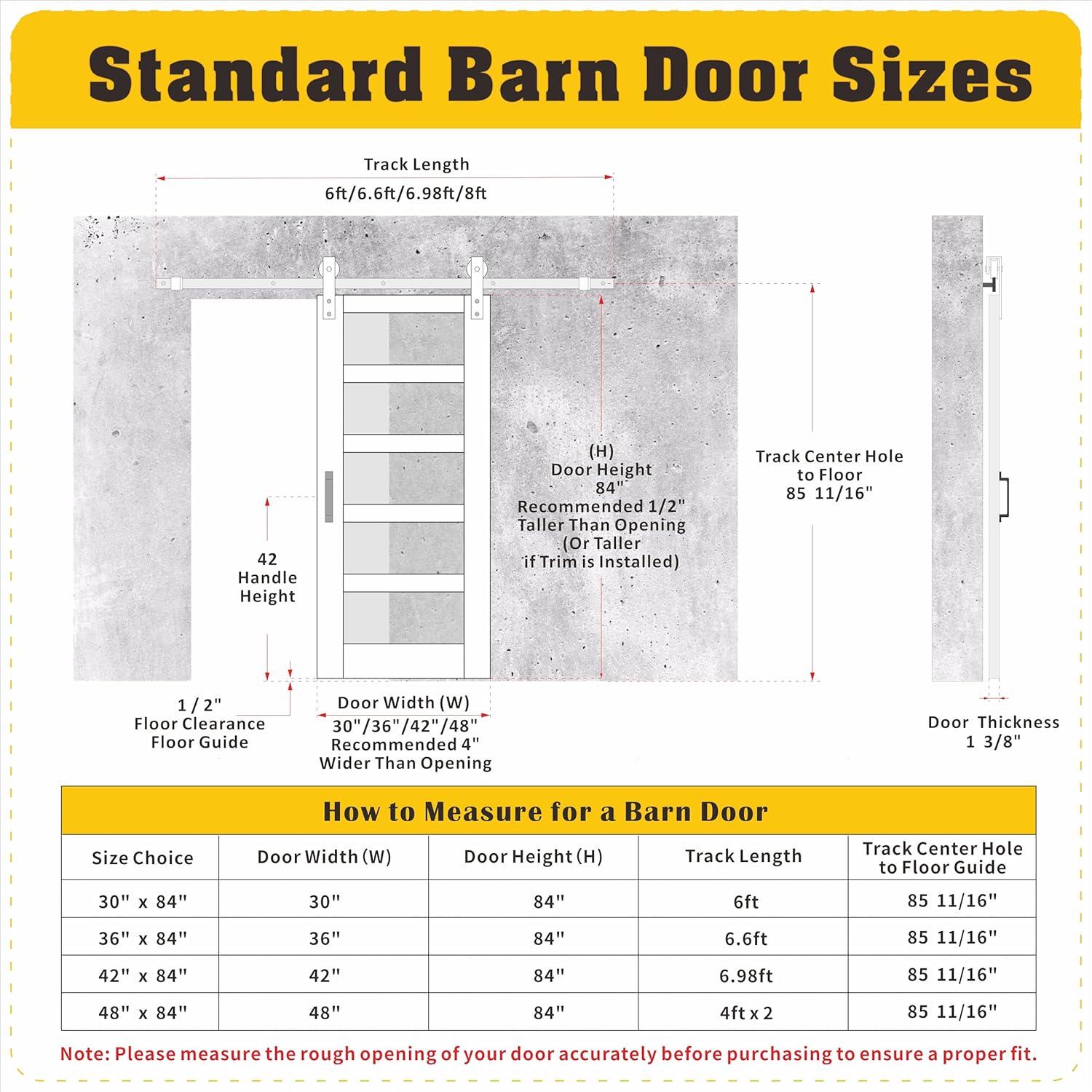 JUBEST Tempered Frosted Glass Barn Door with Installation Hardware Kit and Handle, Wood Sliding Barn Door