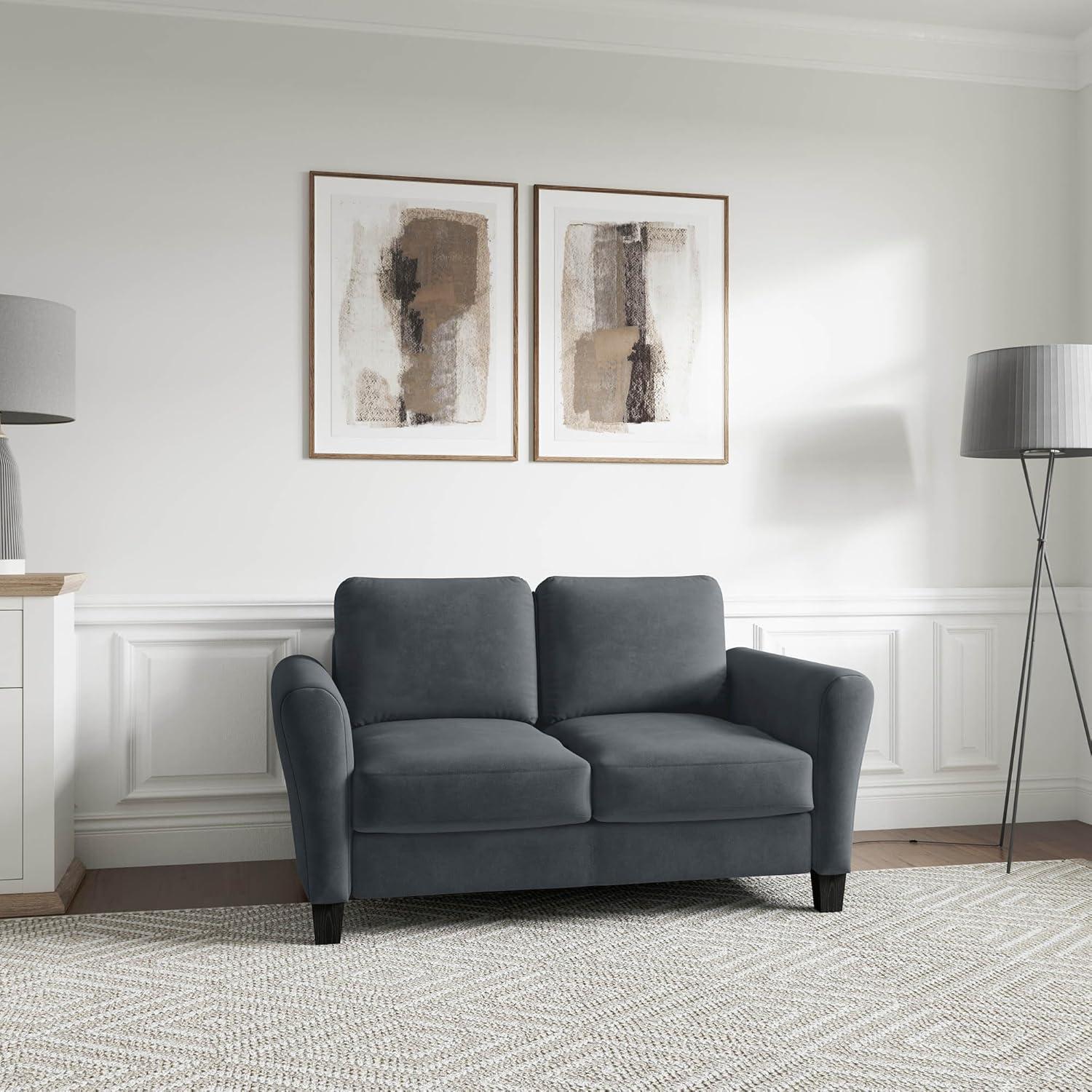 Lifestyle Solutions Alexa Loveseat with Rolled Arms, Gray Fabric