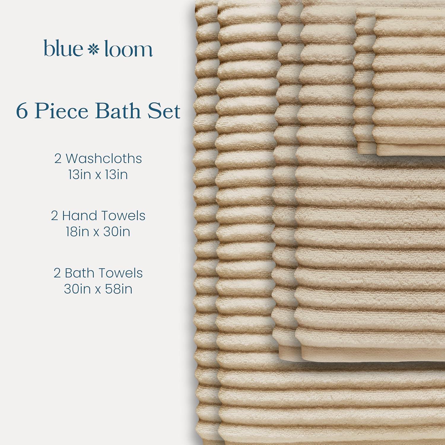 6pc Mason Low Twist Ribbed Towel Set Ivory - Blue Loom: 100% Cotton, Machine Washable, Heavyweight Bath Ensemble