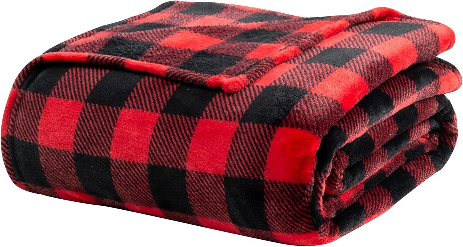 Fleece Throw Blanket for Couch Sofa Bed, Buffalo Plaid Decor Red and Black Checkered Blanket, Cozy Fuzzy Soft Lightweight Warm Blankets for Winter and Spring