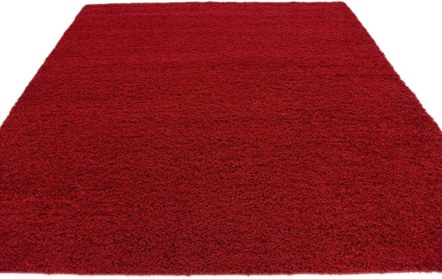 Unique Loom Solid Shag Collection Area Rug (8' Square, Cherry Red)