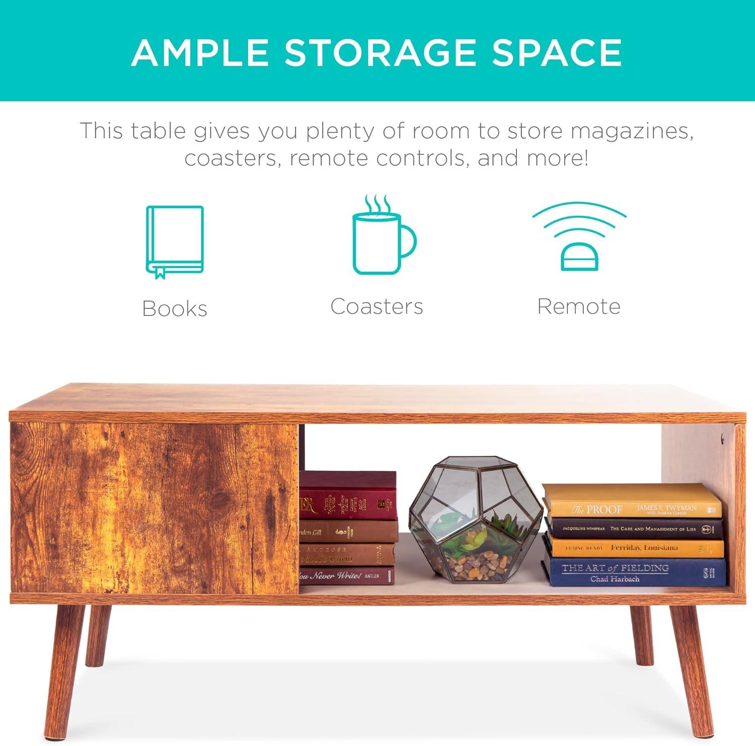 Best Choice Products Wooden Mid-Century Modern Coffee Accent Table Furniture w/ Open Storage Shelf - Brown