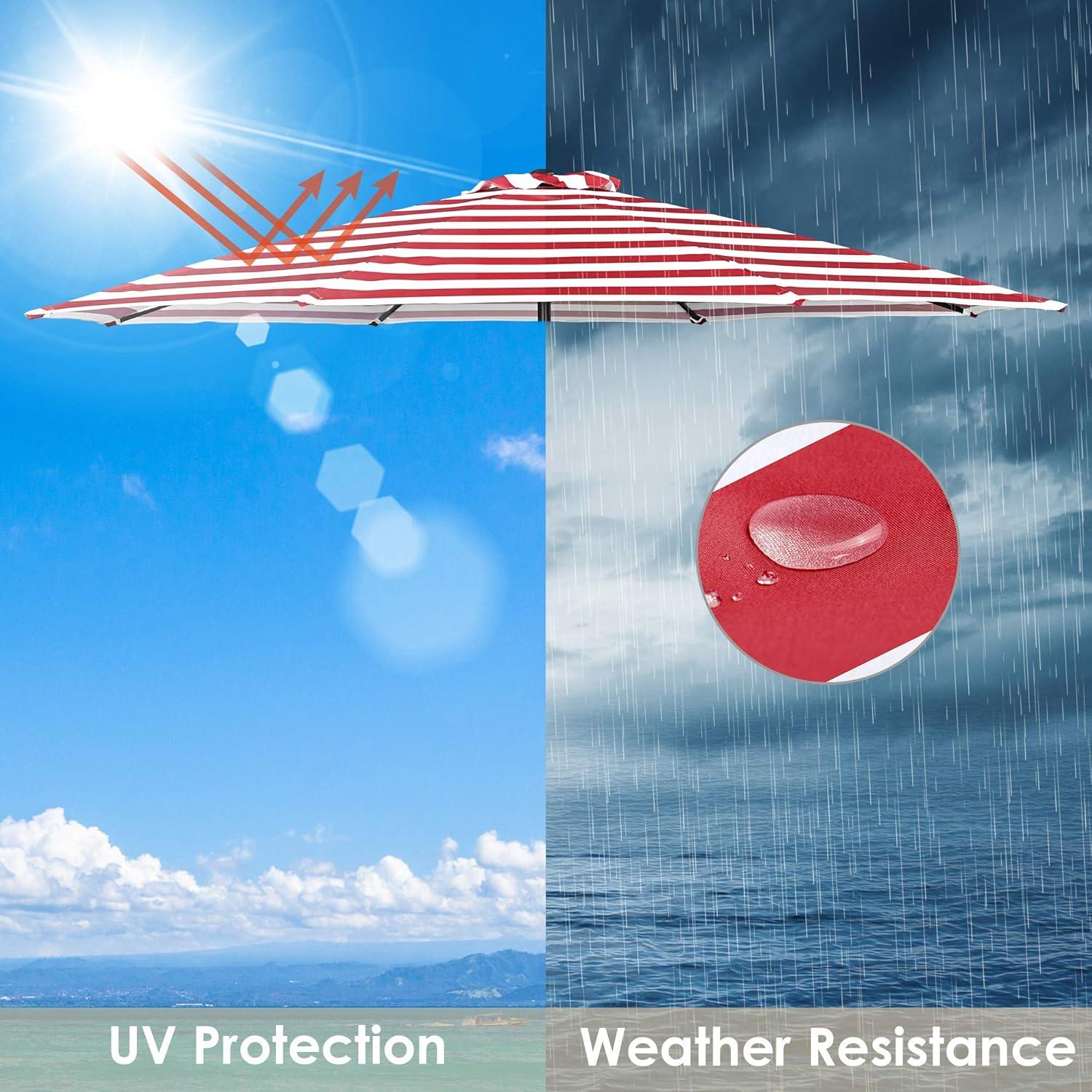 Red and White Striped 10' Polyester Patio Umbrella Canopy