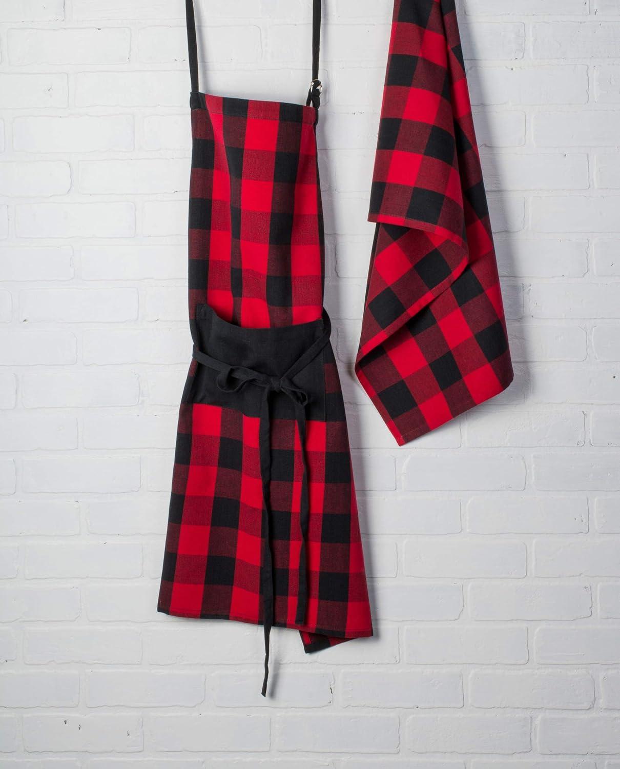 DII Red Buffalo Check Chef Apron, 32x28", 100% Cotton