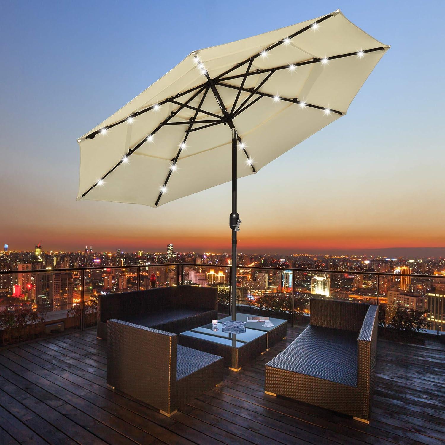 Latitude Run® 9 Feet Patio LED Solar Umbrella With Crank