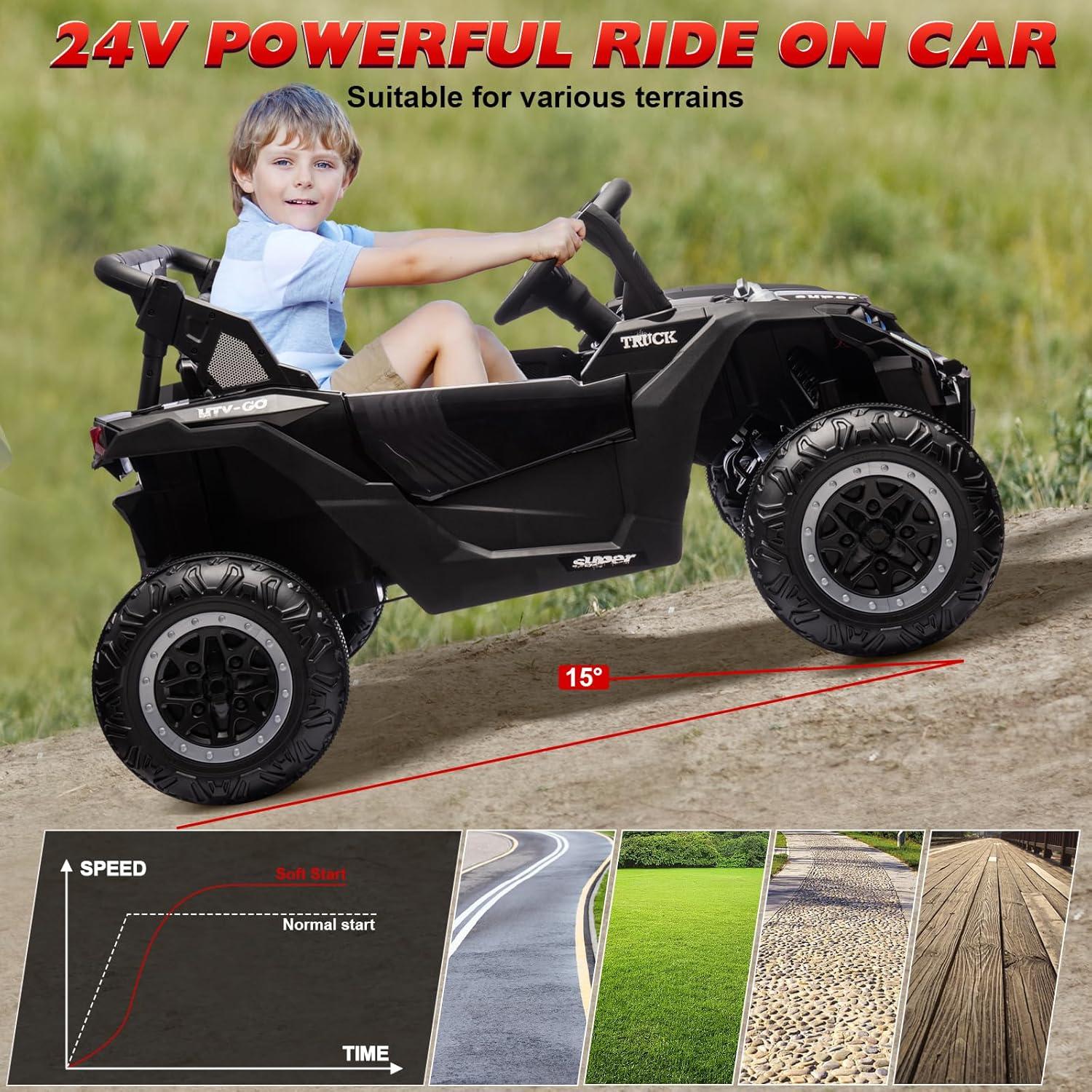 Anrli 24V 4WD Kids Electric UTV w/ Remote Control, Large Seat & 3 Speeds (Ages 3-8)