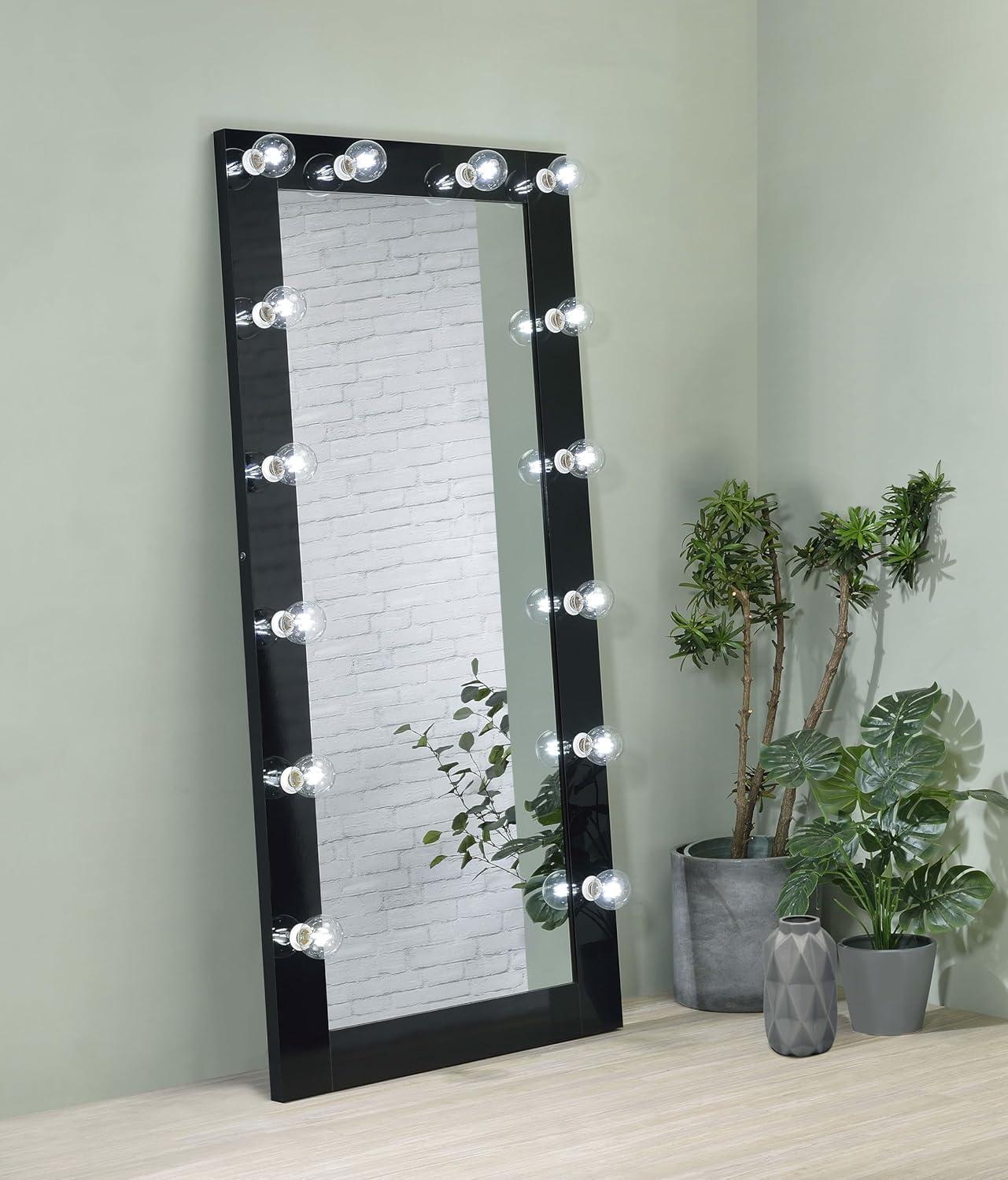 Black High Gloss Full Length Rectangular Wood Floor Mirror