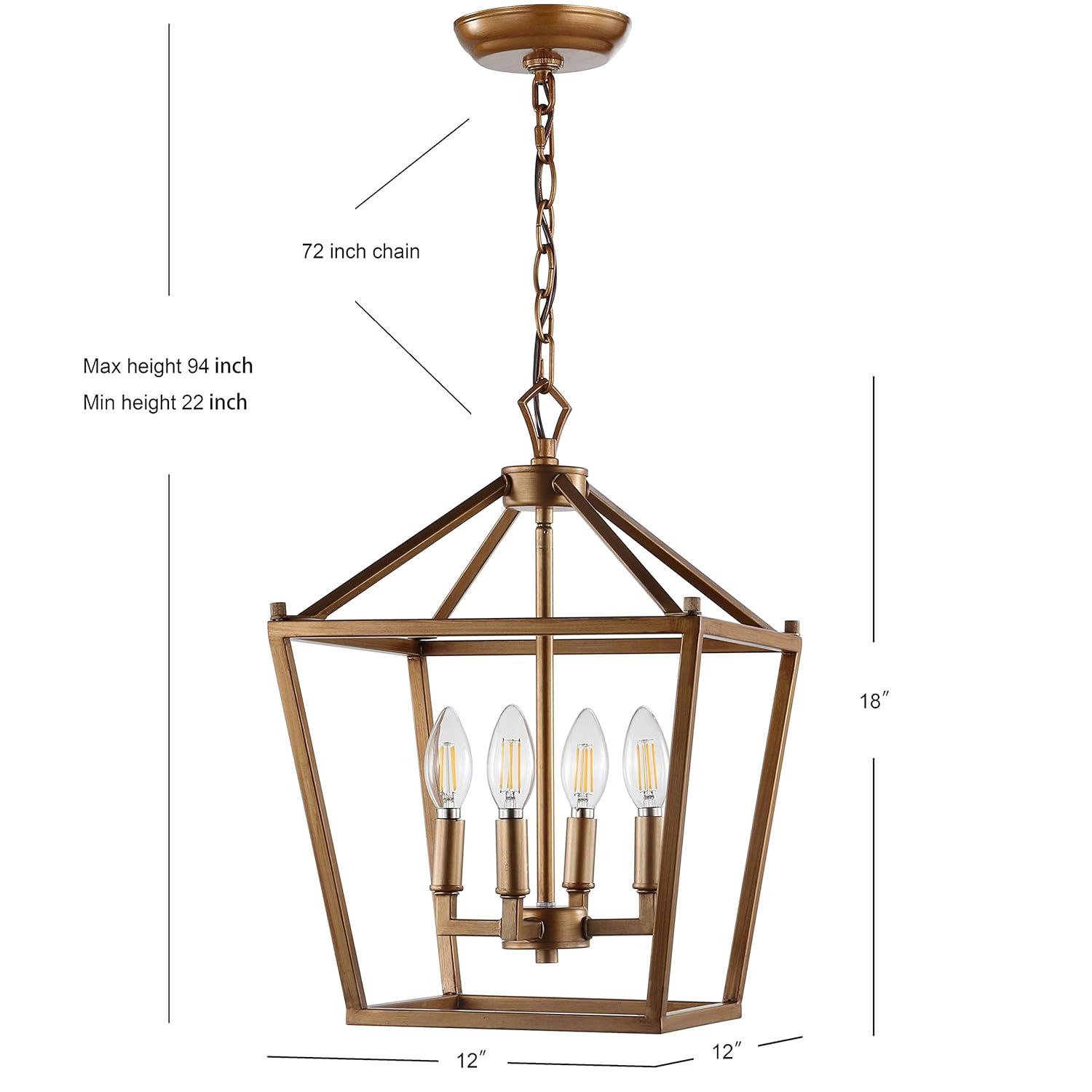 JONATHAN Y Marion Lantern Metal LED Pendant, by JONATHAN Y Antique Gold 4 12" Antiqued Adjustable N/A,Gold 7 to 12 Inches