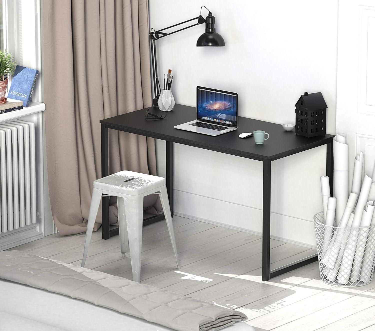 Black Wood Composite Rectangular Computer Desk with Drawer