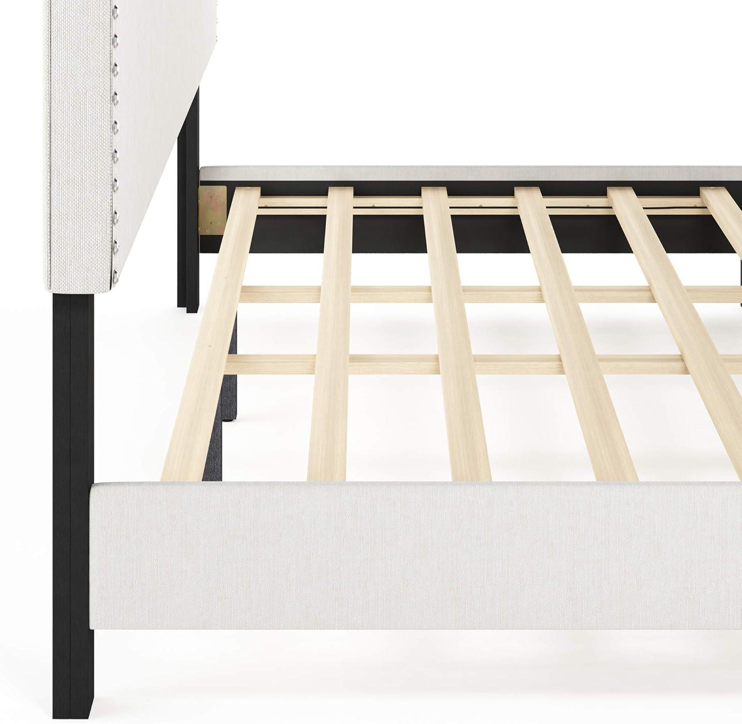 Furinno Nadia Nailhead, King, Linen,Trim Bed Frame "with" Storage and Mattress, Gray