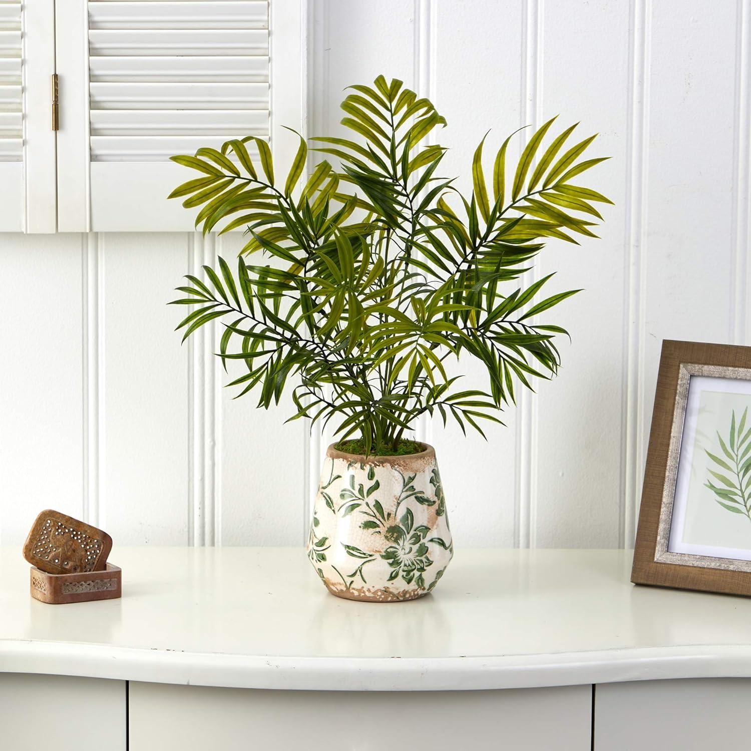 Nearly Natural 18” Mini Areca Palm Artificial Plant in Floral Vase