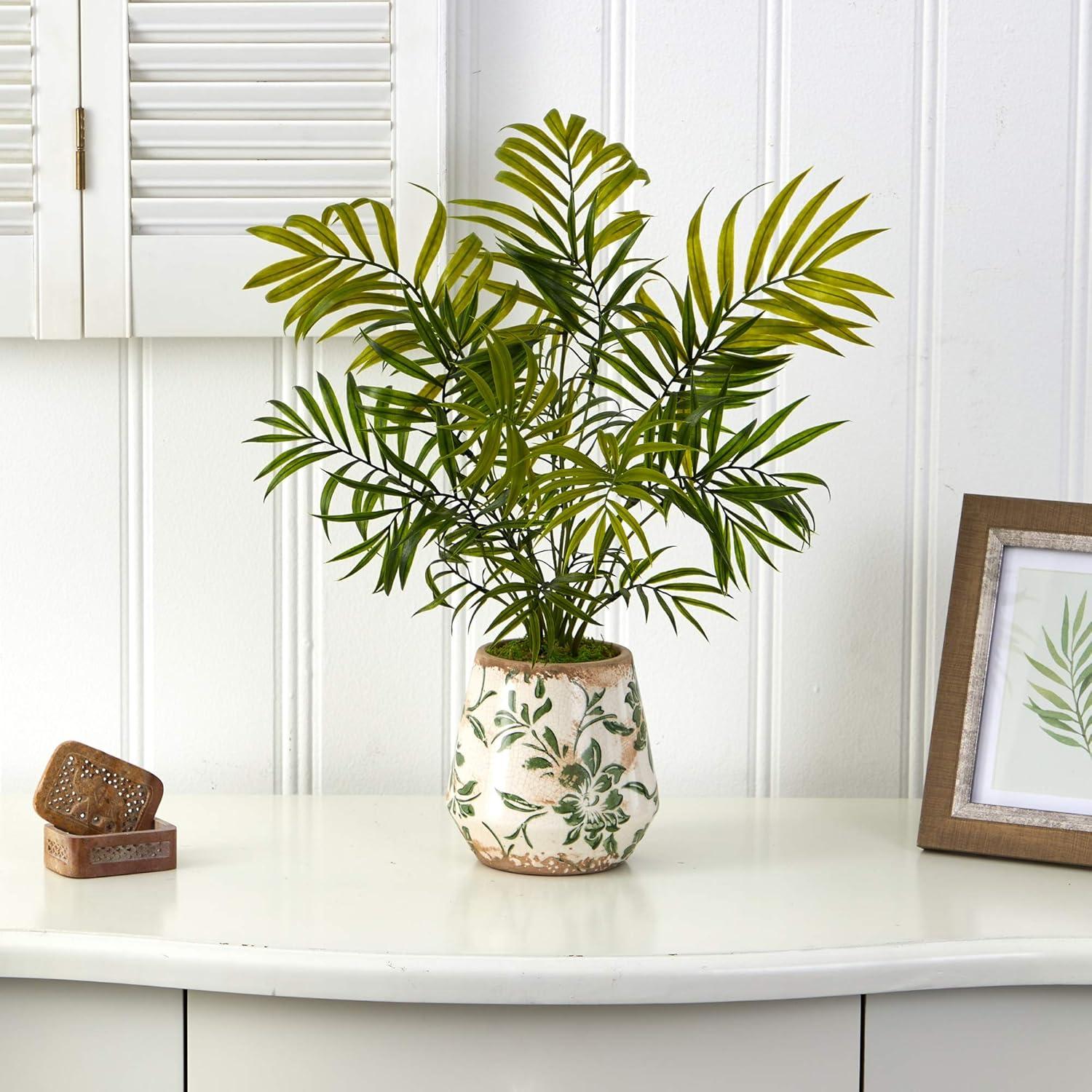Primrue 18in. Mini Areca Palm Artificial Plant in Floral Vase