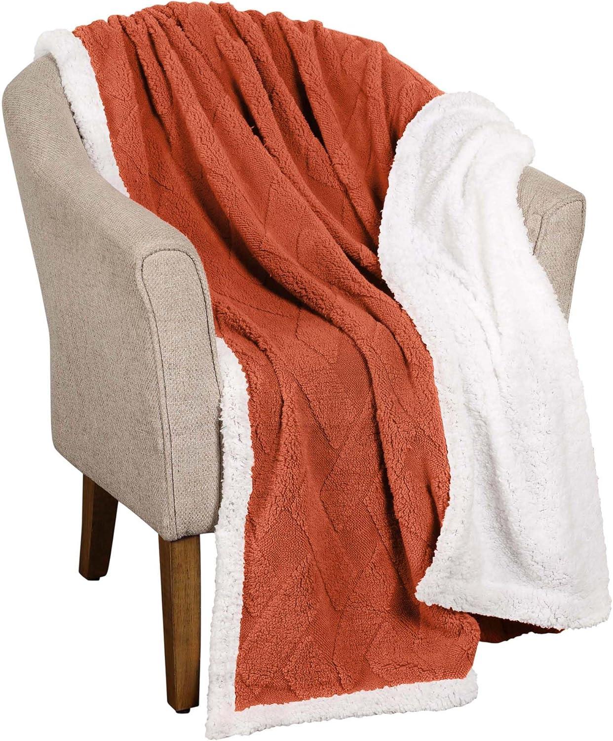 Superior Nuuk Fleece Reversible Lattice Blanket, Throw, Rust