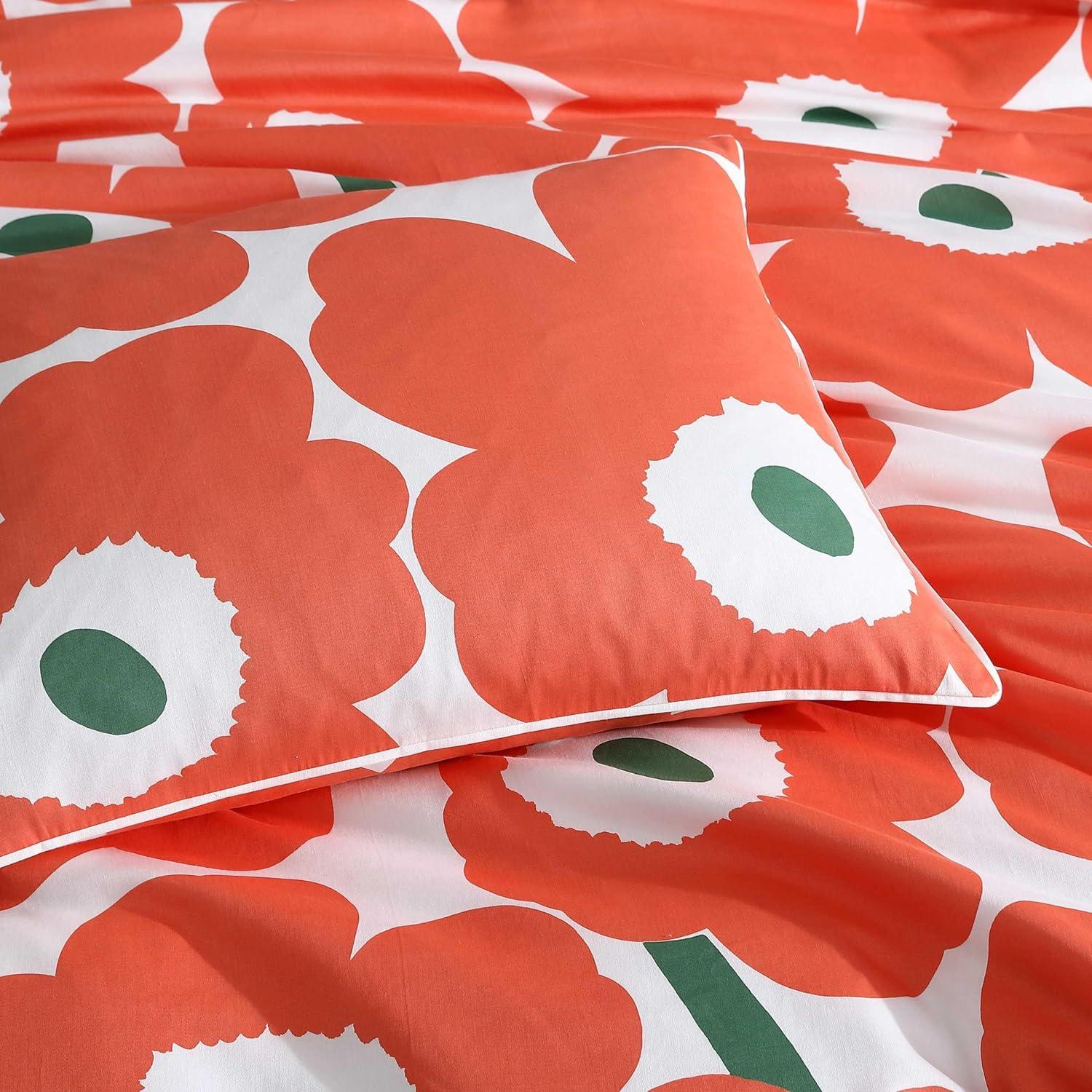 Unikko Orange and White Organic Cotton Queen Duvet Cover Set