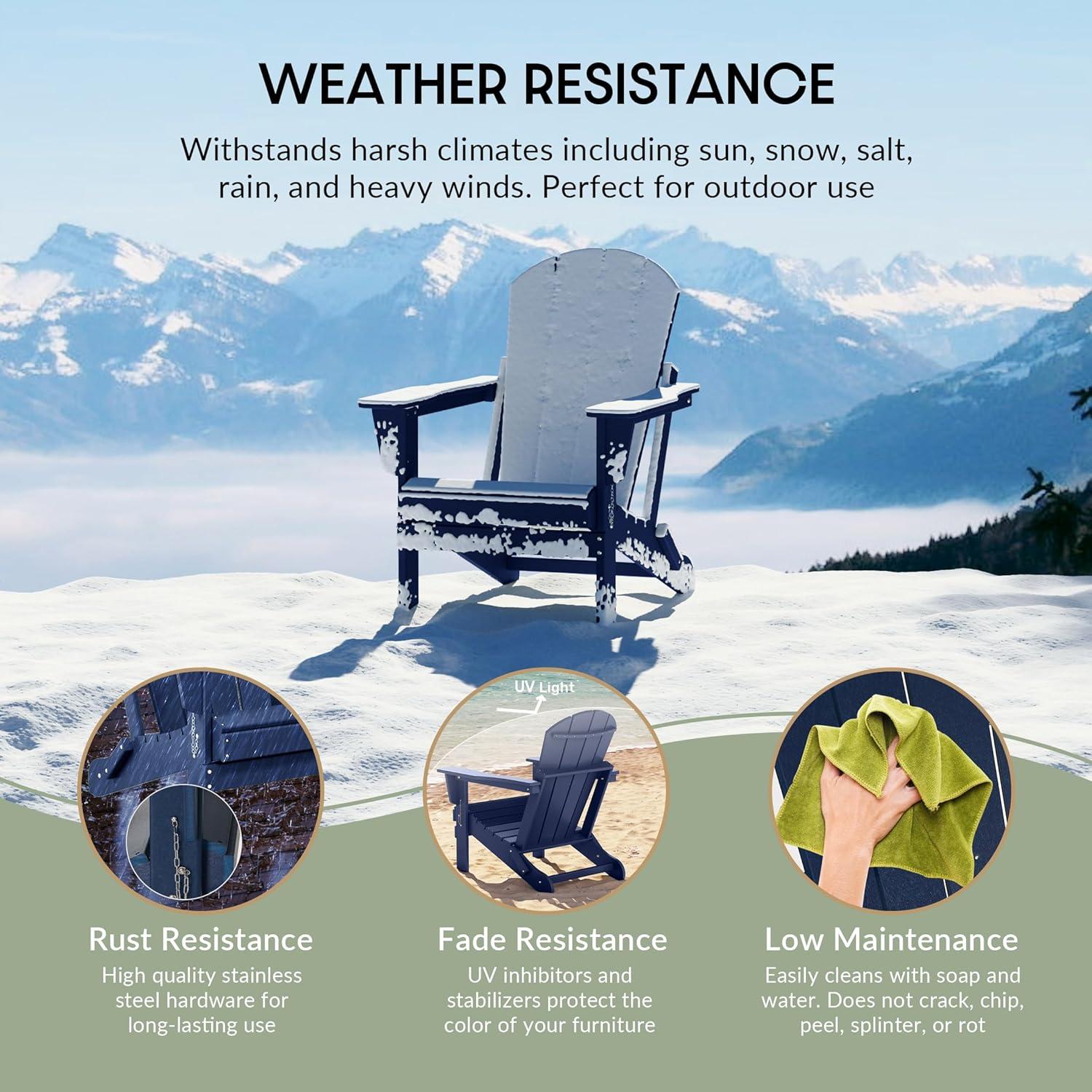 WestinTrends Malibu HDPE Outdoor Folding Poly Adirondack Chair (Set of 2), Navy Blue