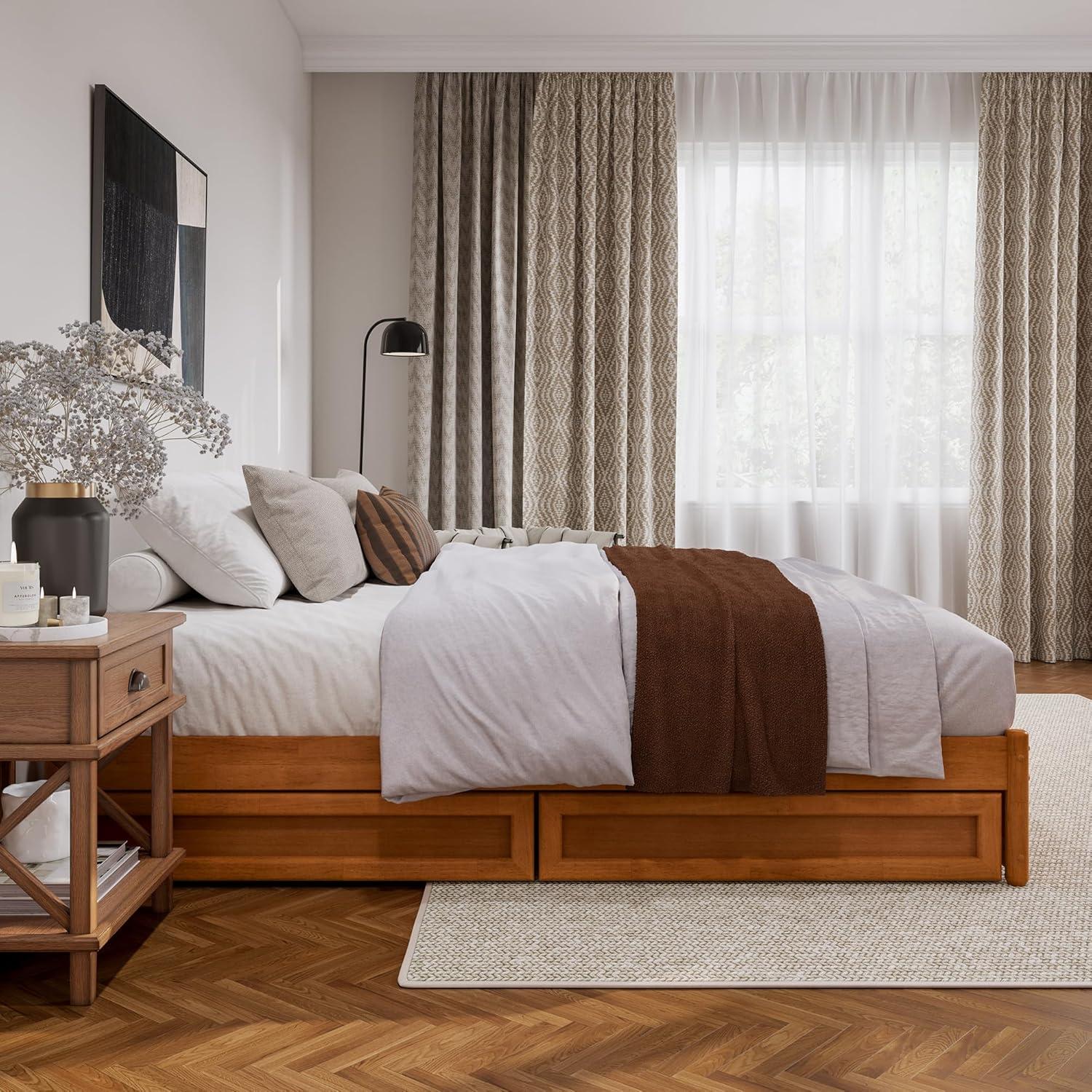 Barcelona Light Toffee King Wood Frame Platform Bed with Storage Drawers