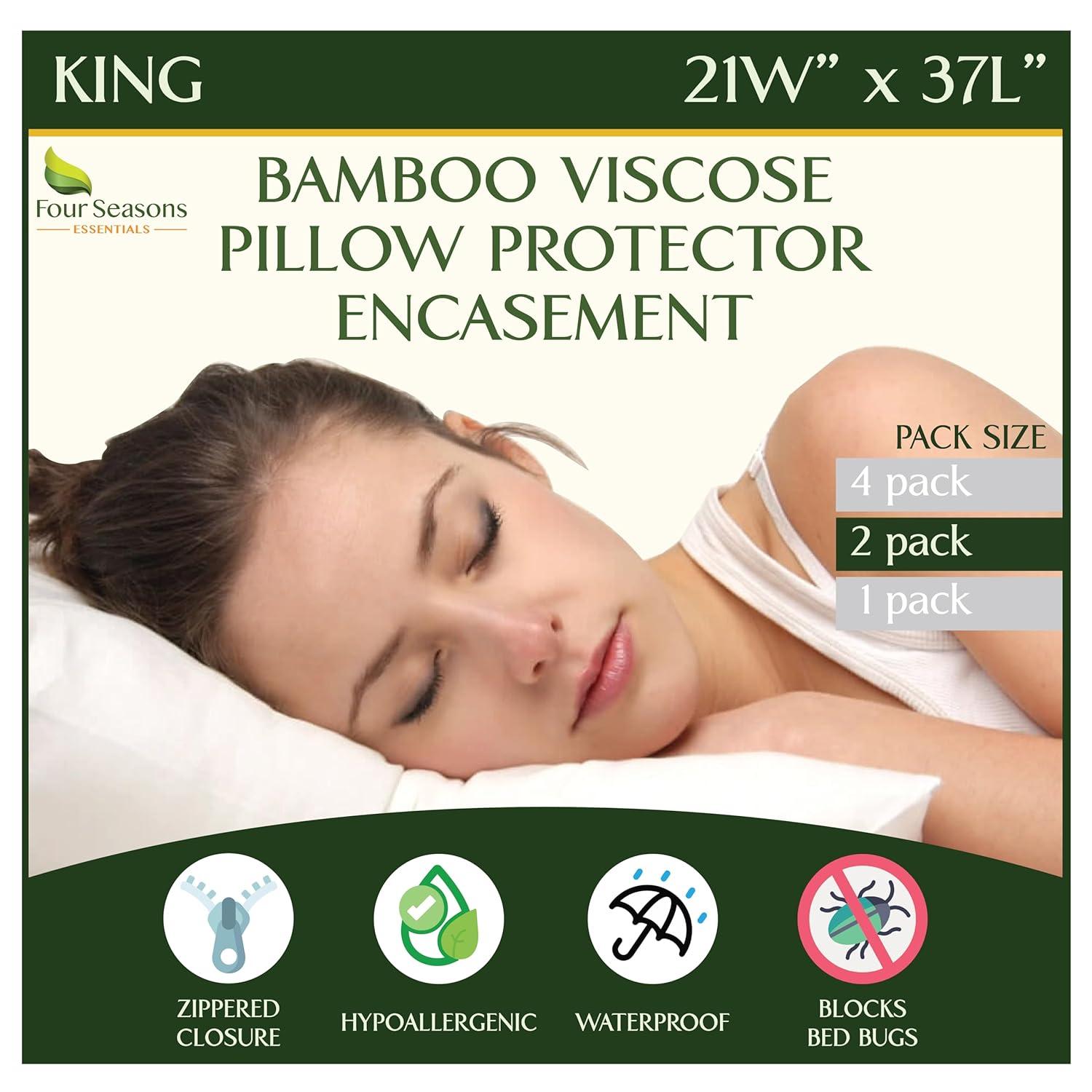 Bamboo Pillow Protectors King (Set of 2) – Pillow Cover Waterproof Hypoallergenic Dust Proof Zippered Encasement