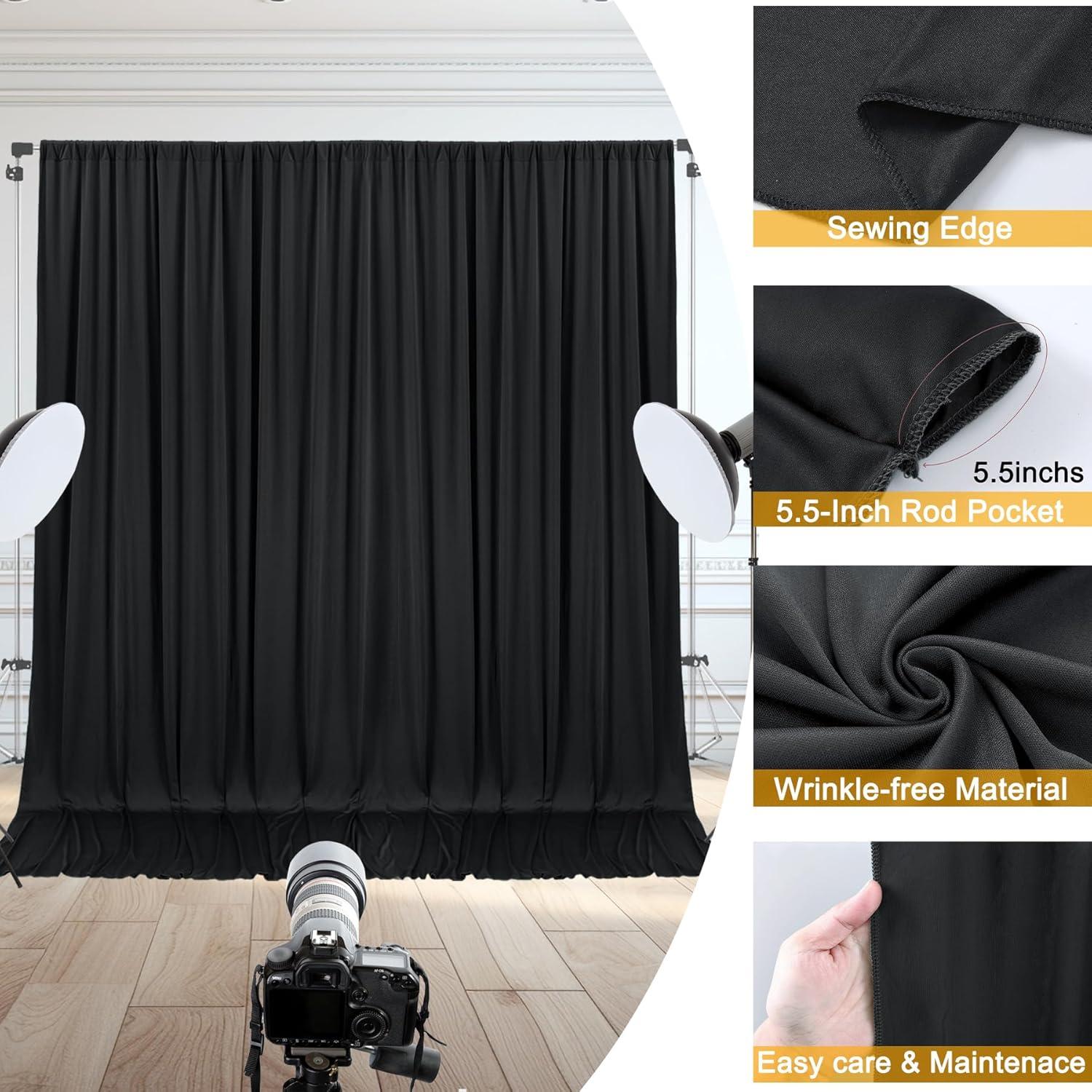 10x10 Black Photo Backdrop Curtain for Parties, Wrinkle Free Black Fabric Curtain Backdrop Wall Drape with Rod Pocket for Birthday Home Decor 5ft x 10ft, 2 Panels