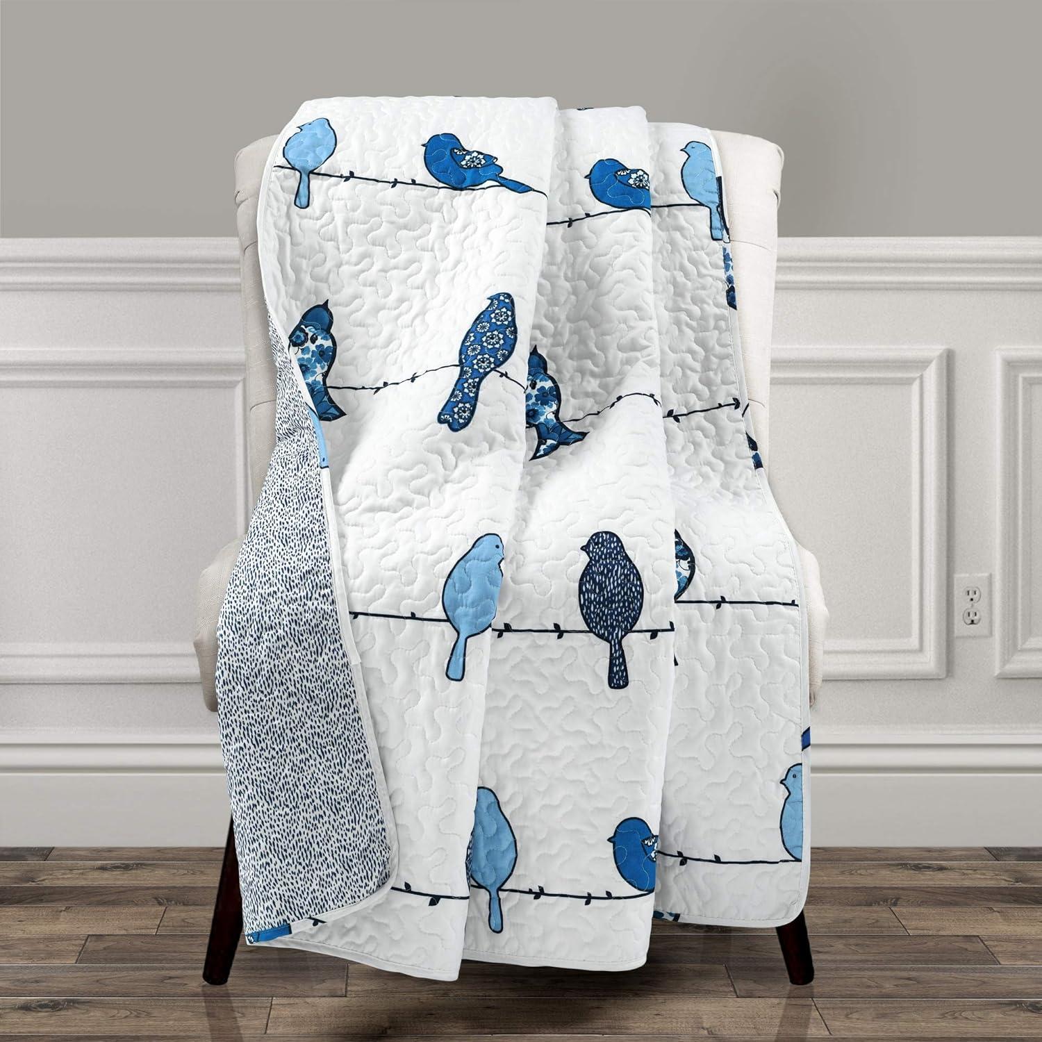 Modern Reversible Toddler Throw Blanket with Birds Theme, 60" x 50", Navy