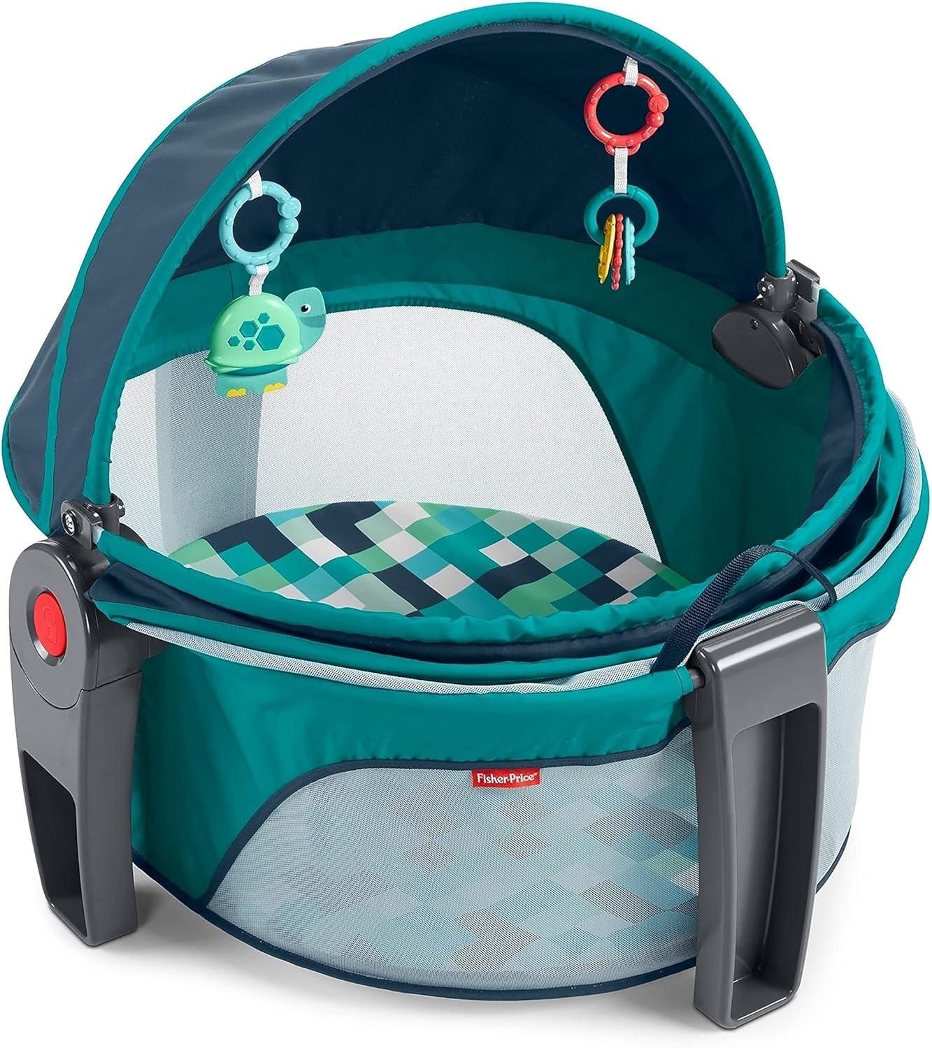 Fisher-Price On-the-Go Infant Dome Portable Bassinet and Play Space with Toys, Pixel Forest, Unisex