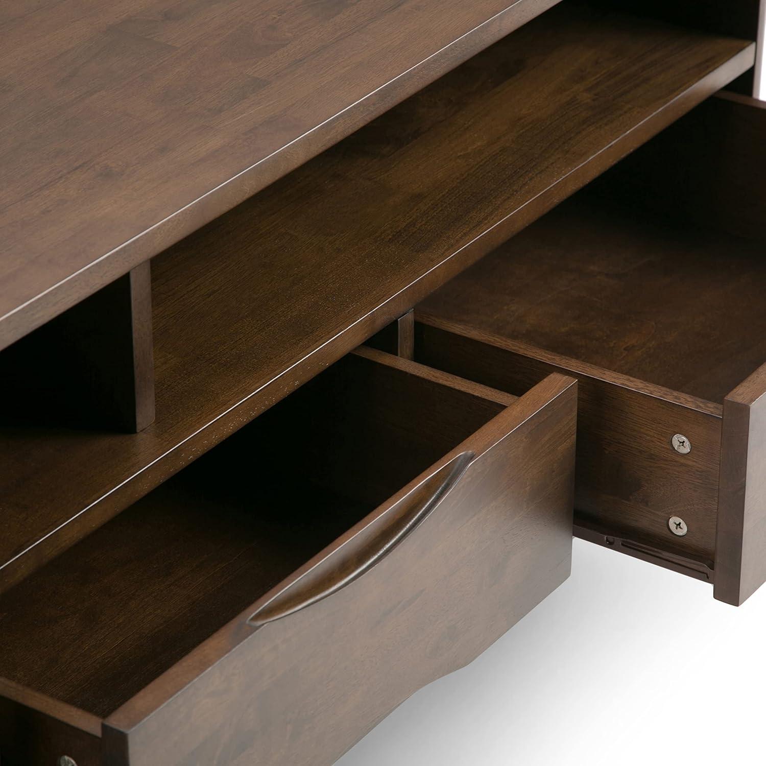 Harper 60" Walnut Brown Rubberwood TV Stand with Cabinet and Drawers