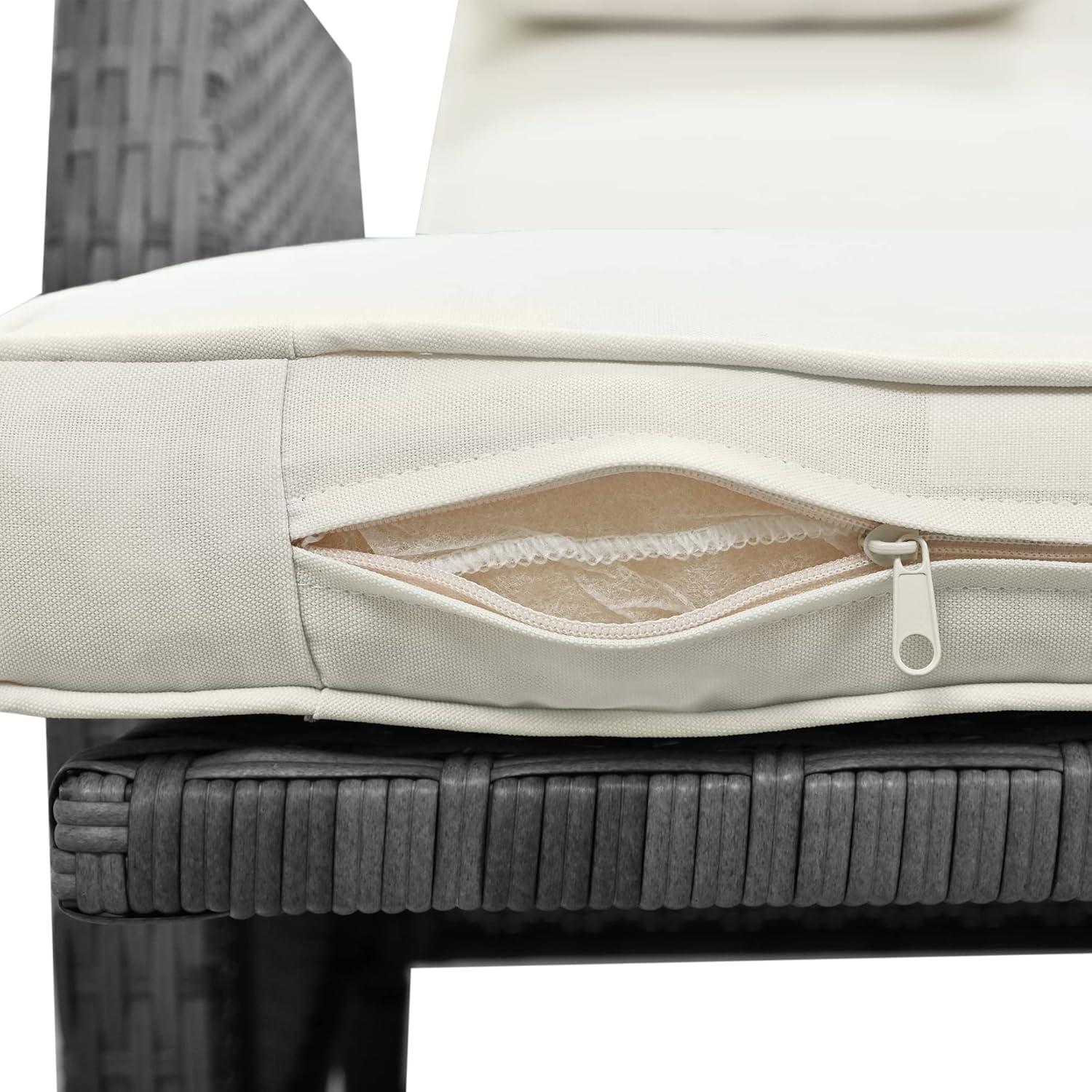 Outdoor Recliner Chairs Set of 2, 3 Piece Rattan Sofa Set, Patio Rocking Chairs Set with Adjustable Footrest, Outdoor Rattan Reclining Chairs with Table & Pillow for Backyard, Porch (Beige)