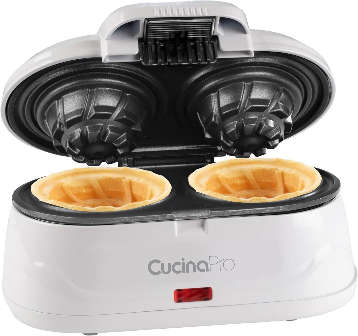 White Nonstick Double Waffle Bowl Maker with Recipe Booklet