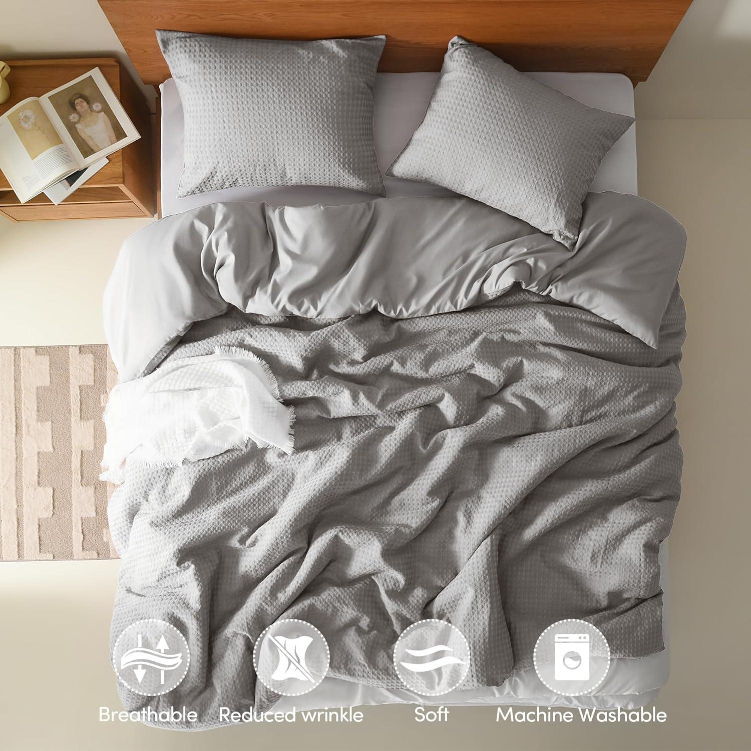 Comfort Spaces Light Grey Twin Comforter Set - 2 Pieces Breathable Dotted Knit Comforter Set, Modern Farmhouse Boho Comforter & Sham, All Season Microfiber Twin Bed Set