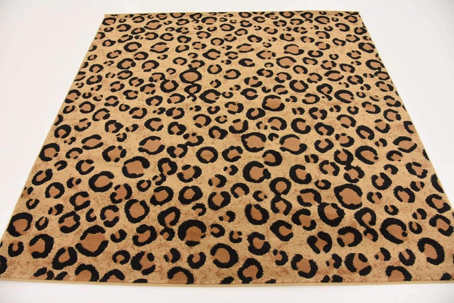 Unique Loom Wildlife Collection Area Rug - Leopard (6' 1" Square Light Brown/Black)