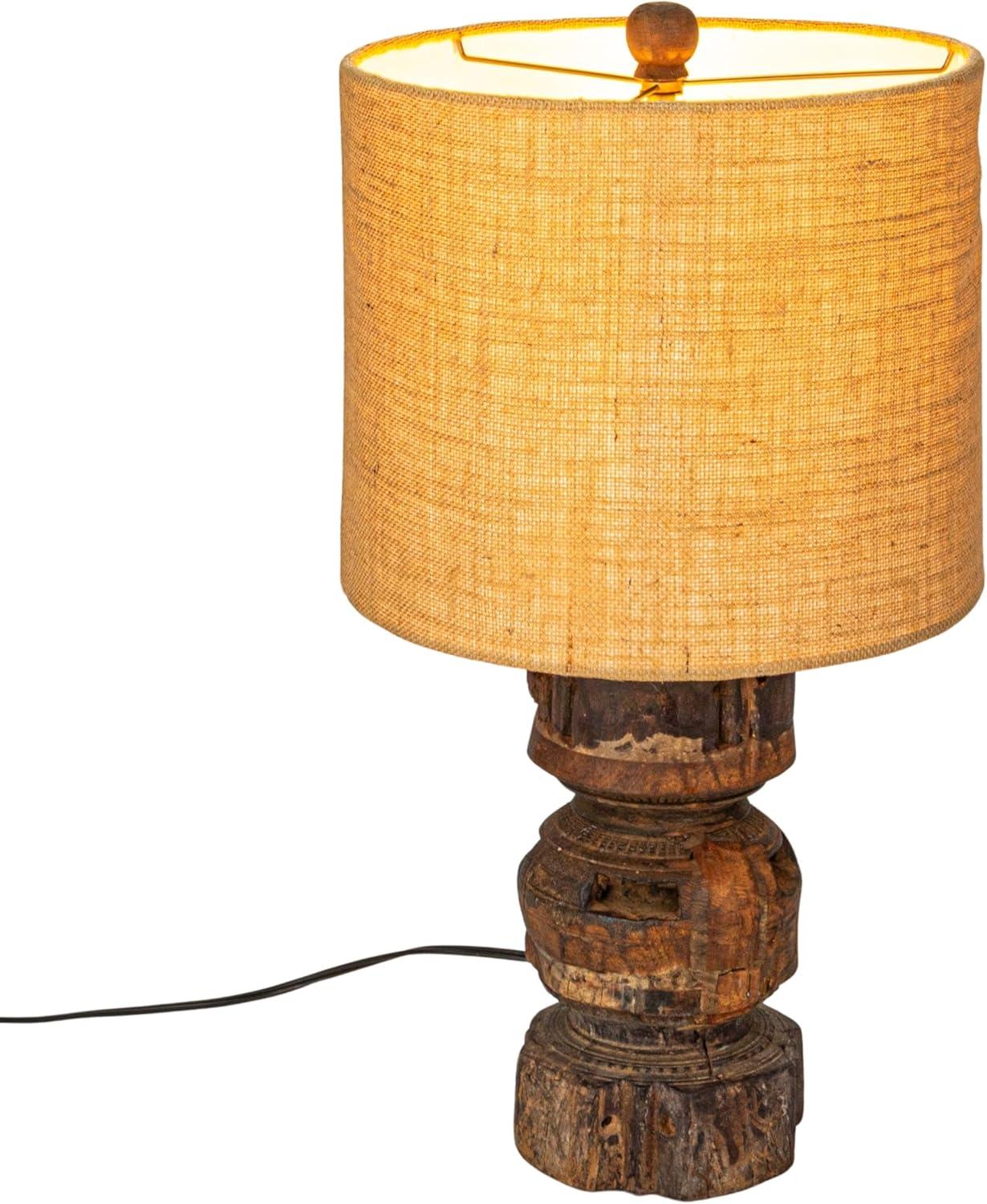 Natural Reclaimed Wood Table Lamp with Jute Shade