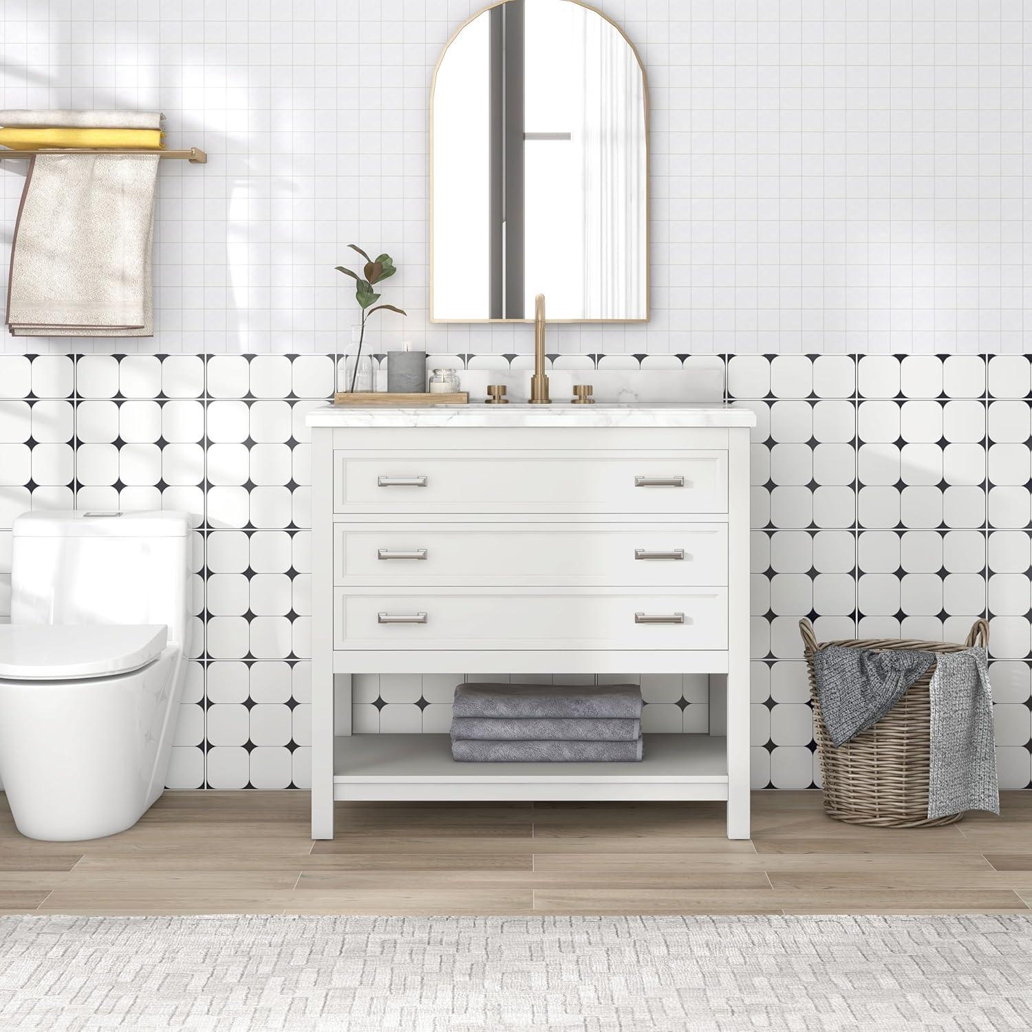 Furniture of America Freya 37" White Single Bathroom Vanity with White Carrera Marble Top and Undermount Sink