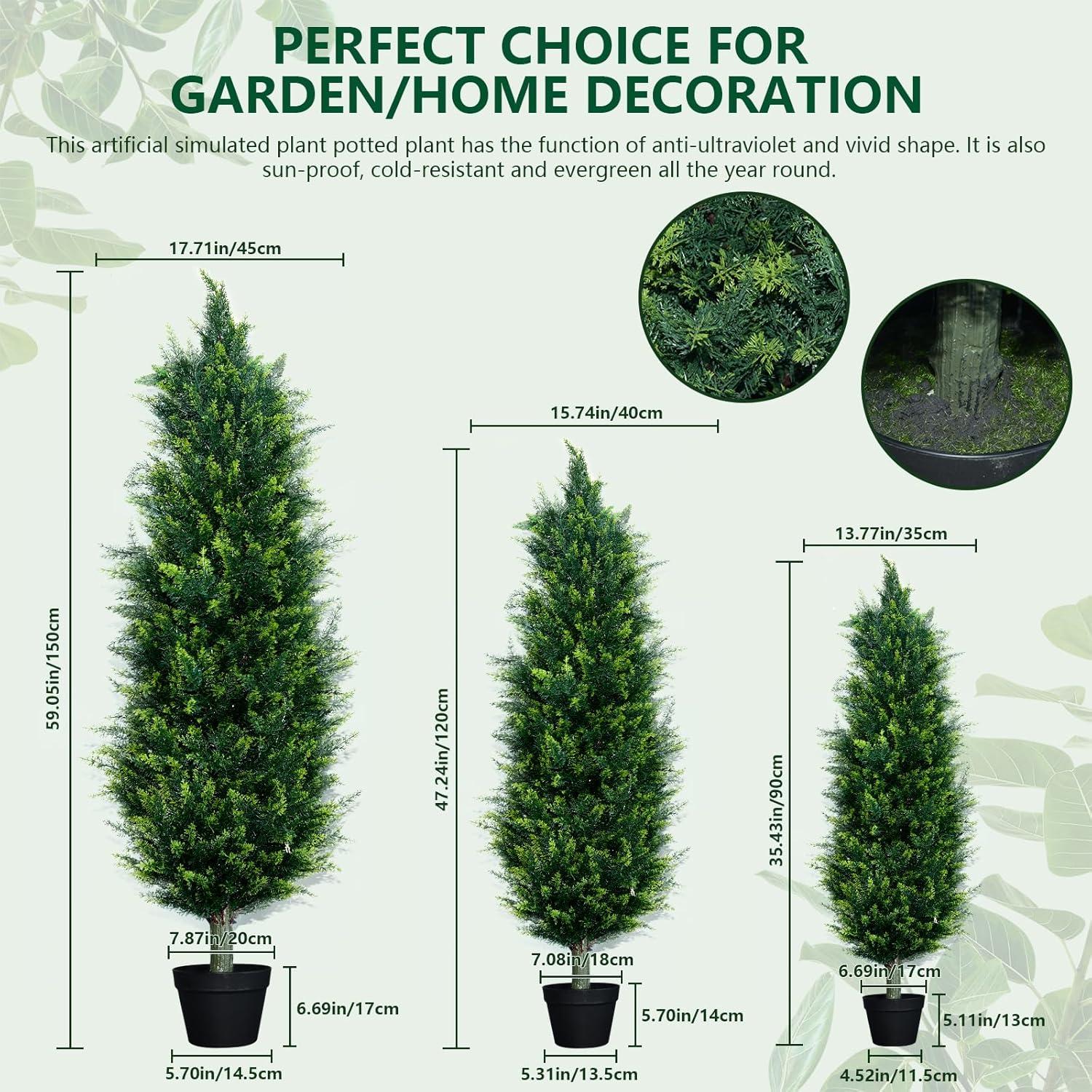 CAPHAUS CAPHAUS Artificial Cedar Tree Pair, UV Resistant Boxwood Topiary w/ Dried Moss, 3 / 4 / 5 Feet