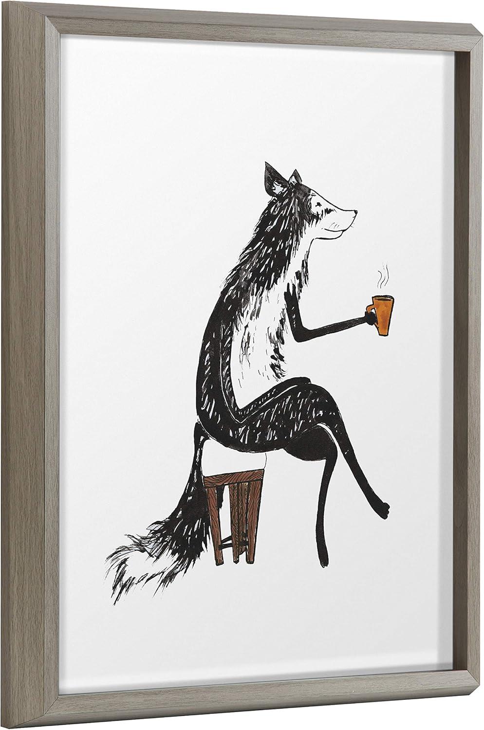 16" x 20"Blake Fox Orange Coffee Cup by Viola Kreczmer Framed Printed Glass Gray - Kate & Laurel All Things Decor