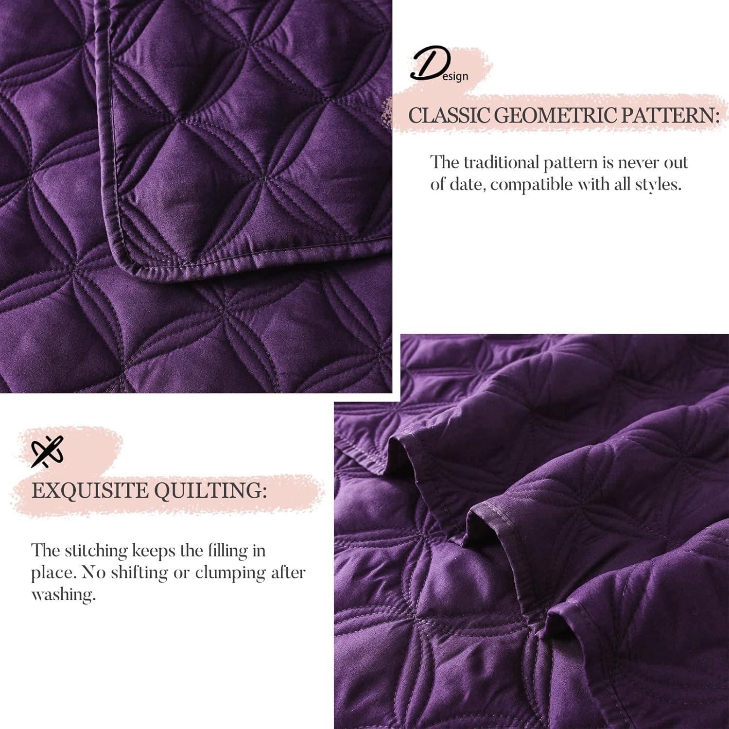 Exclusivo Mezcla Queen Quilt Bedding Set, Lightweight Soft Purple Queen Bedspreads Coverlets with Geometric Stitched Pattern