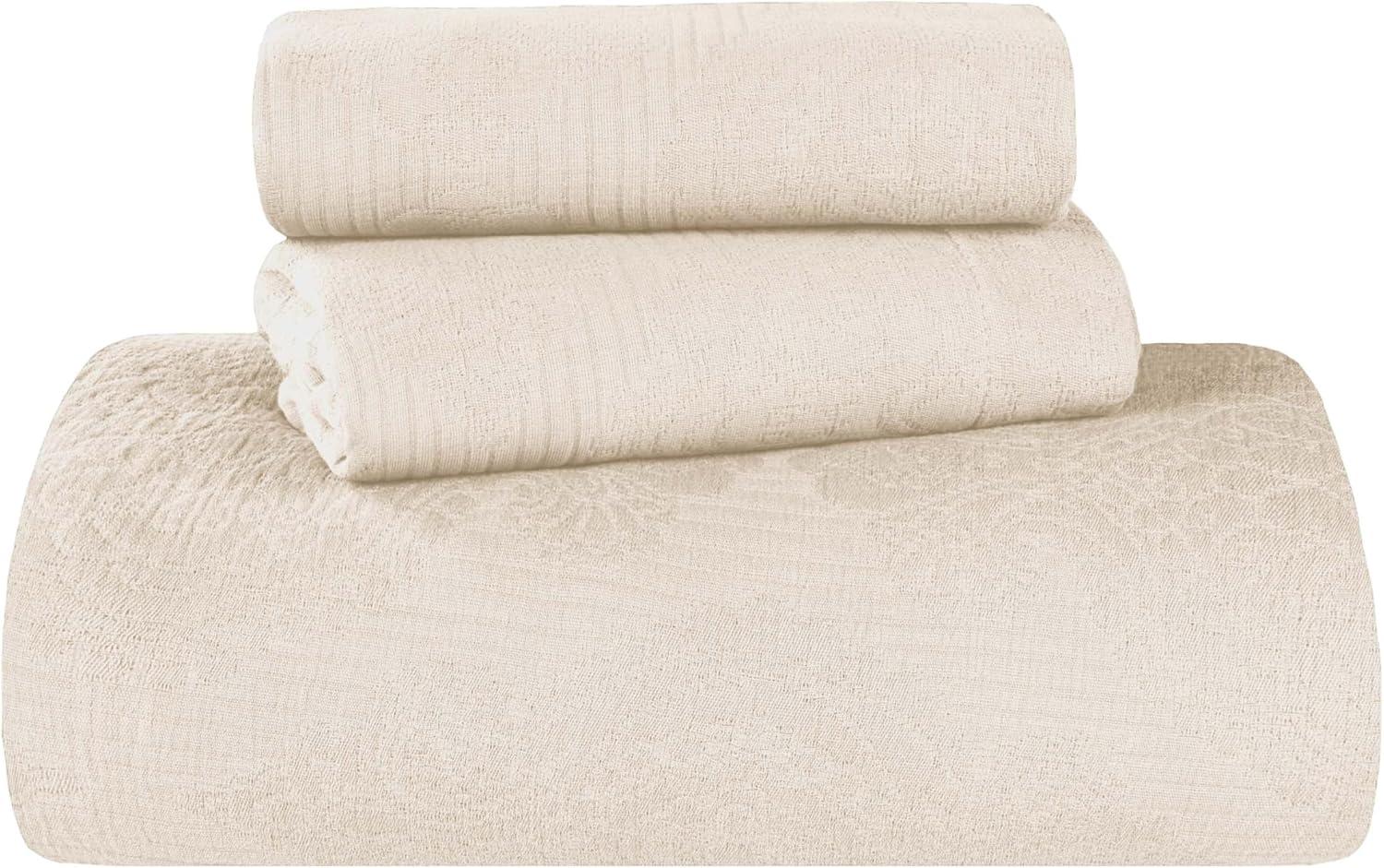 Superior 2-Piece Victory Cotton Matelasse Ivory Bedspread Set, Twin