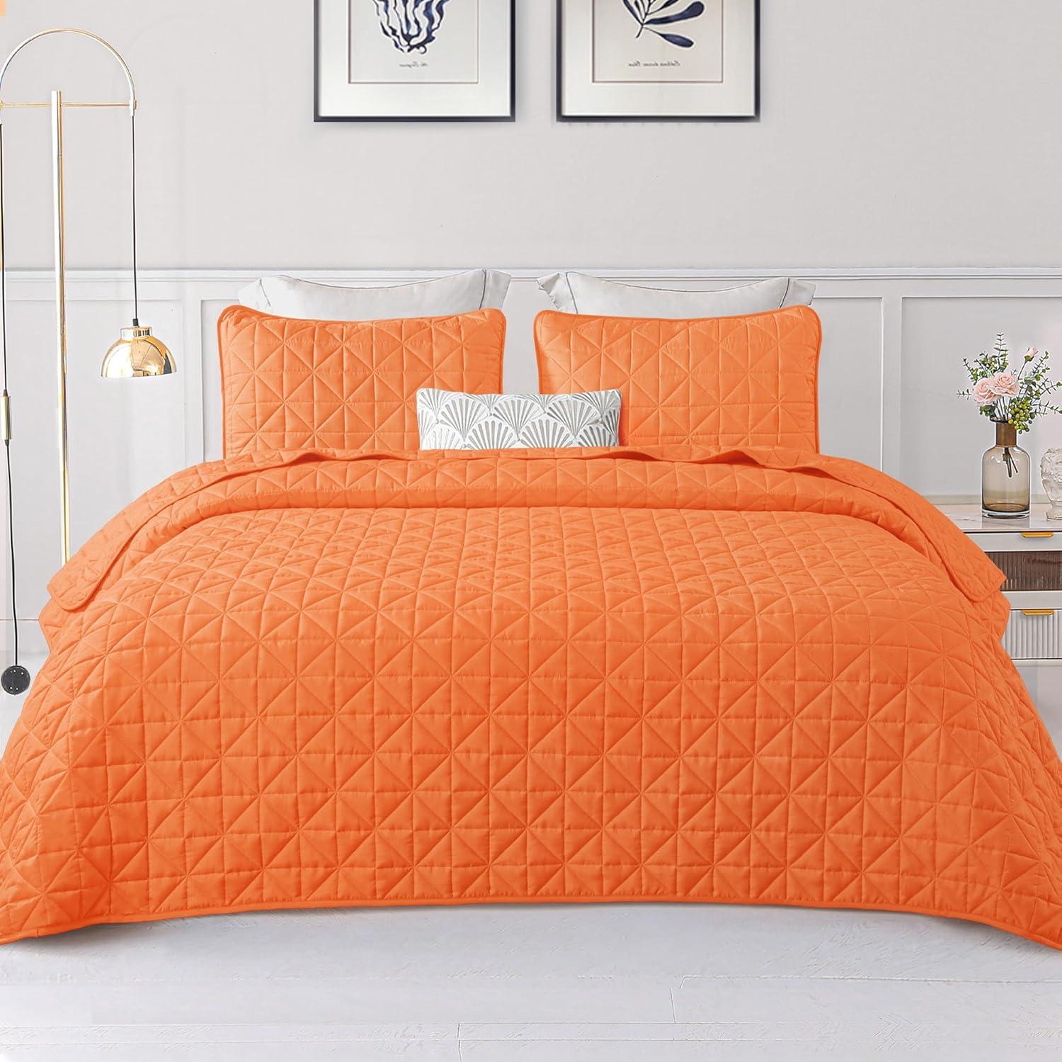 Exclusivo Mezcla Twin Quilt Bedding Set, Lightweight Soft Orange Twin Bedspreads Coverlets with Geometric Stitched Pattern