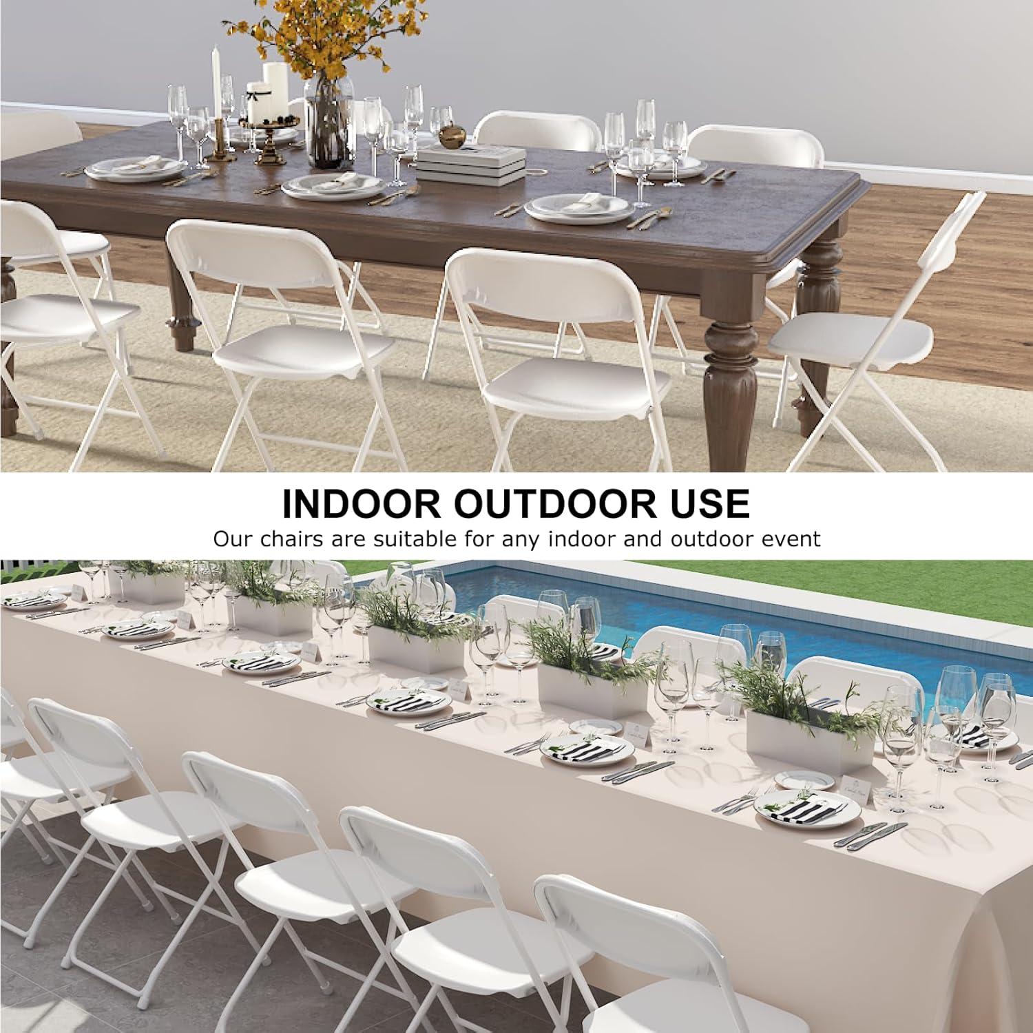 White Folding Chair, Plastic Folding Chairs 10 Pack for Outside, Indoor Outdoor Chairs with Steel Frame, Foldable Chair for Wedding Camping Dining Renting in Patio Lawn, 350LBS Capacity